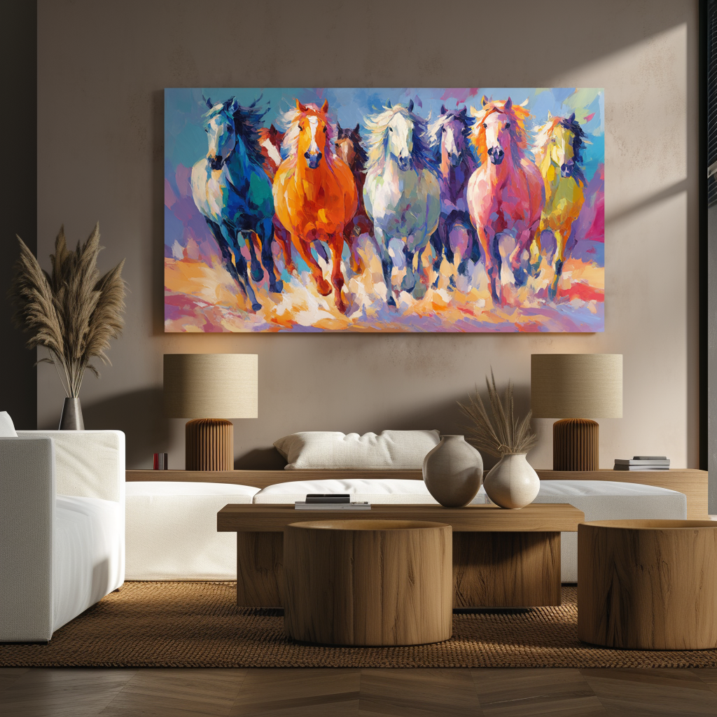 Large Colorful Running Horse Wall Art –  Abstract Horse Canvas Painting