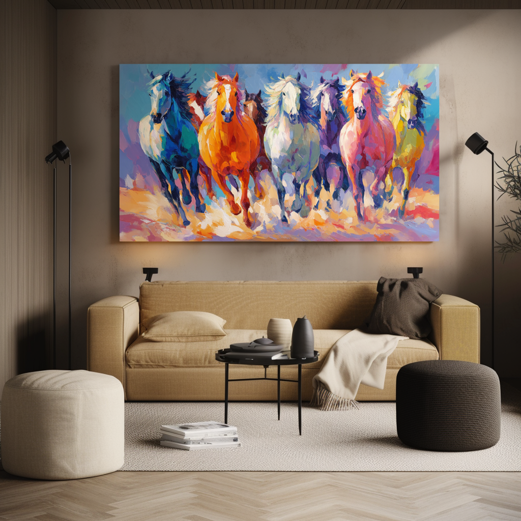 Large Colorful Running Horse Wall Art –  Abstract Horse Canvas Painting