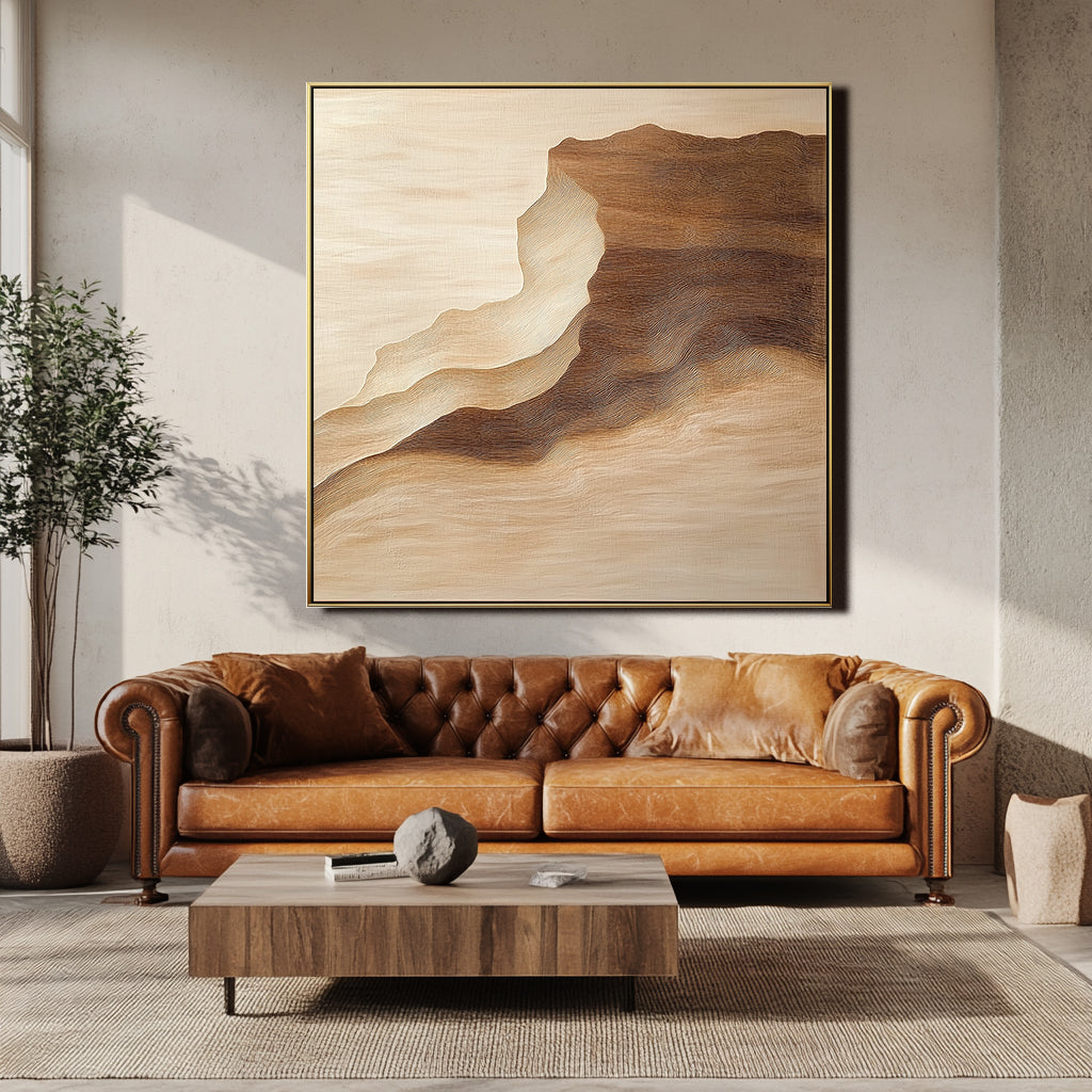 Earth's Embrace: Hand-Painted Abstract Landscape Art - Neutral Tones for Chic Brown Beige Wall Decor