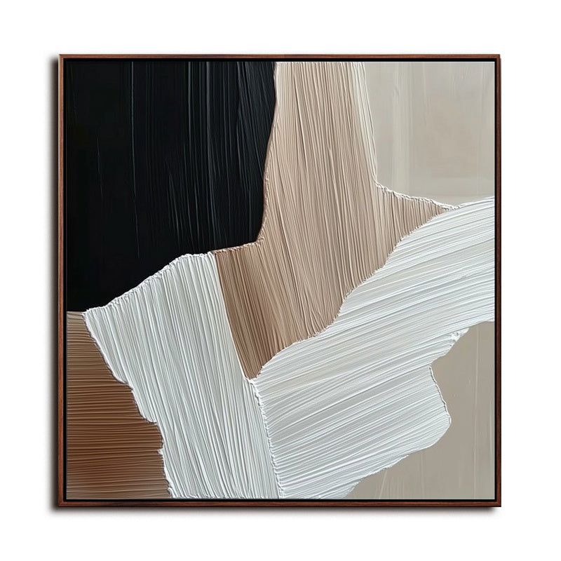 Textured Abstract Oil Painting with Black, Brown, Beige & White Tones - Minimalist Wall Art, Modern Decor for Contemporary Interiors