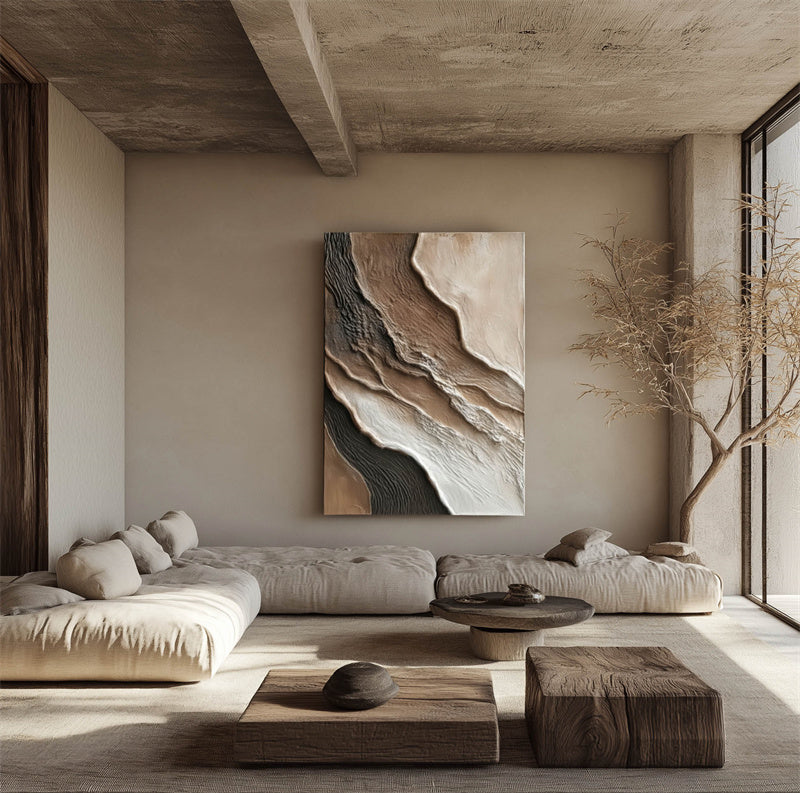 Earthly Currents-Wabi Sabi Textured Abstract Oil Painting for Modern Decor