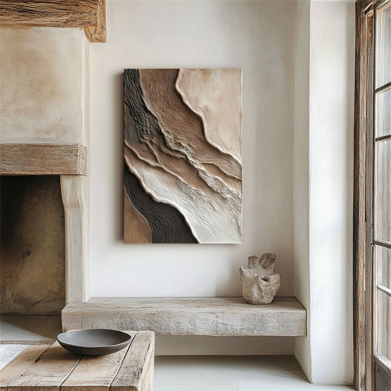 Earthly Currents-Wabi Sabi Textured Abstract Oil Painting for Modern Decor