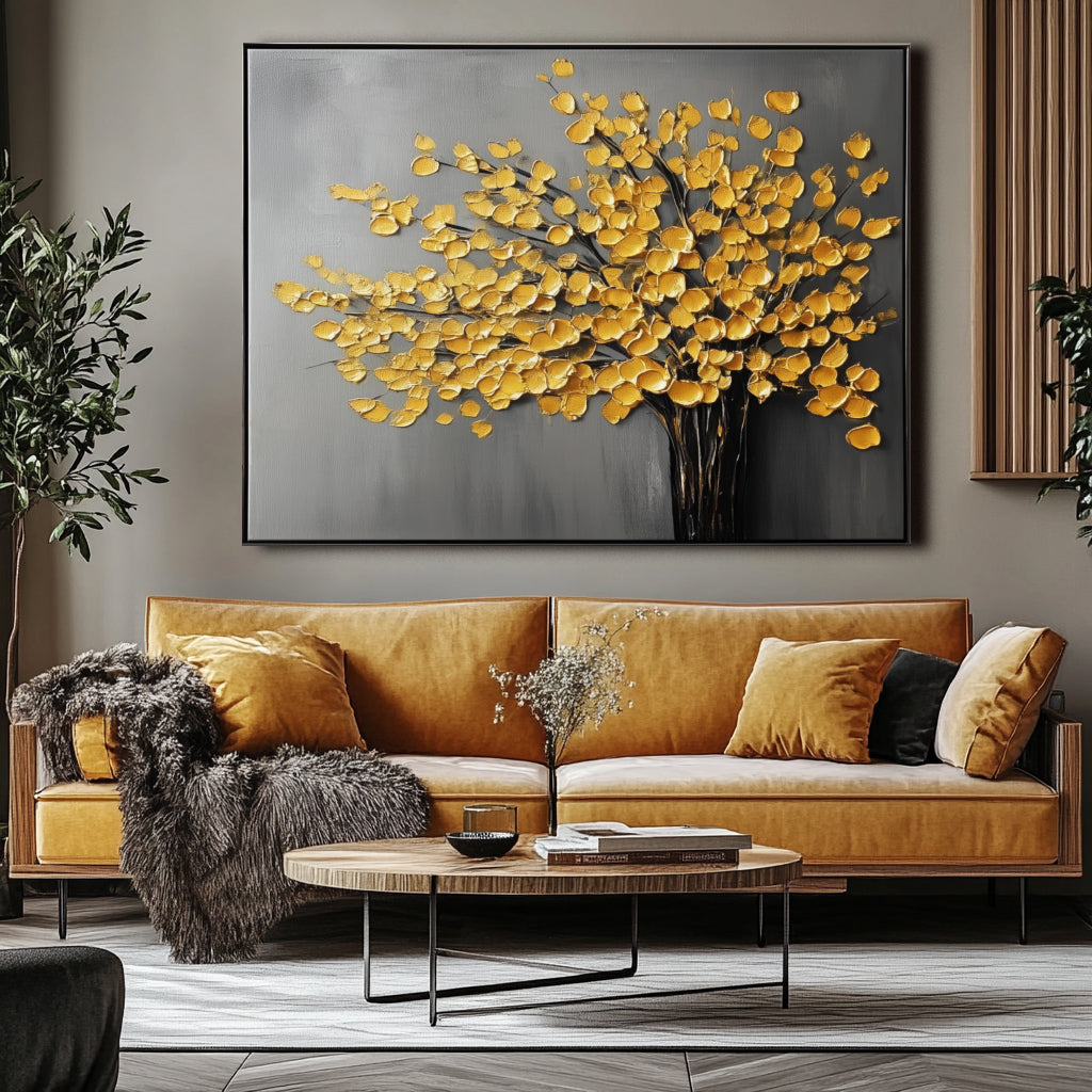 Gold Tree Abstract Oil Painting | Textured 3D Wall Art for Modern & Nature-Inspired Interiors