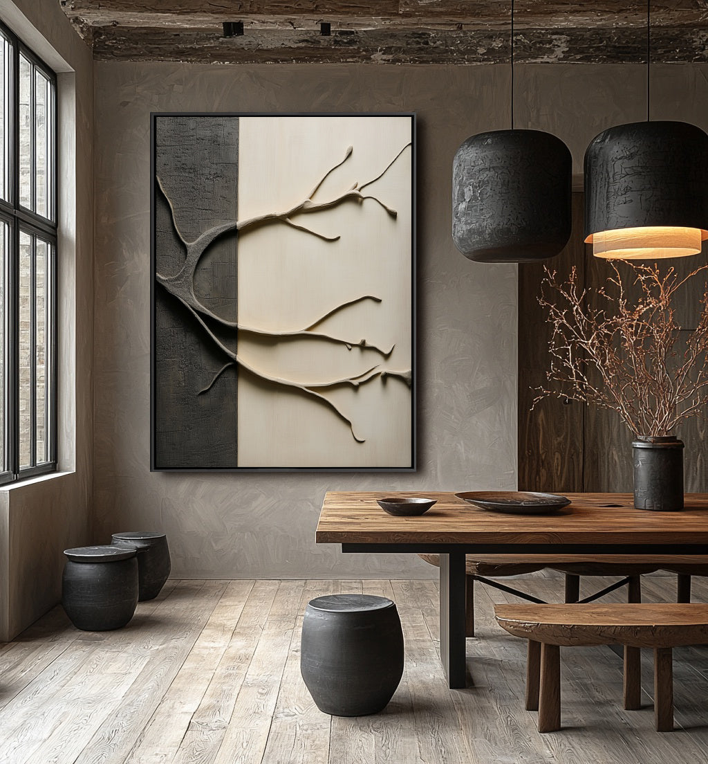 Branching Realms-Textured Abstract Canvas Painting for Modern Wall Decor