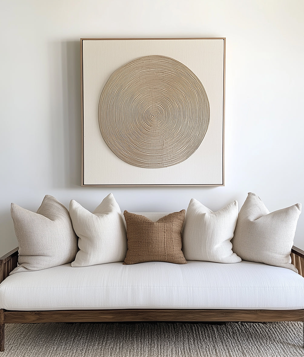Circle of Calm - Textured Circular Pattern Wall Art, Minimalist Framed Abstract Art for Home Decor