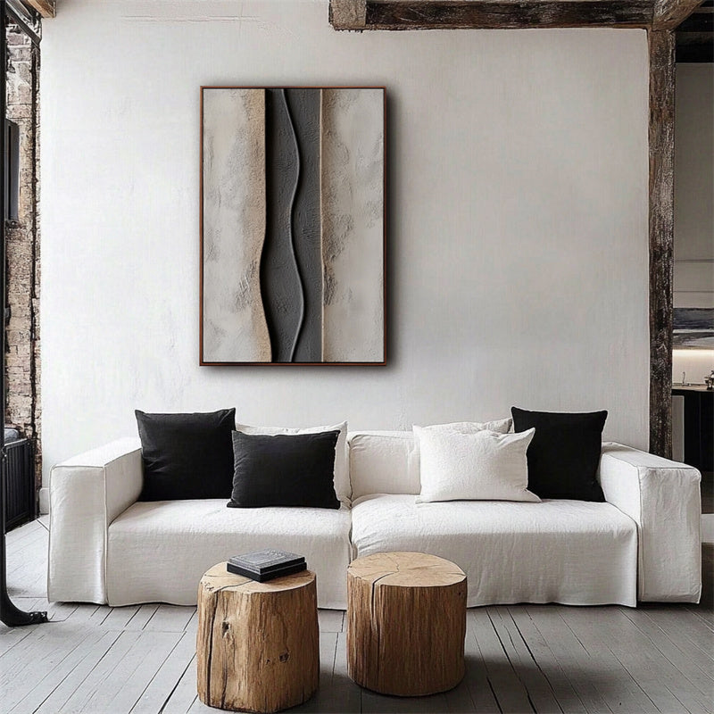 Earthbound Harmony-Textured Abstract Neutral Painting | Wabi Sabi Vertical Wall Art