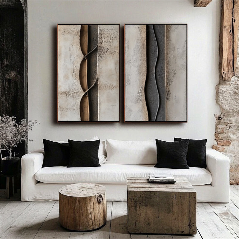 Earthbound Harmony-Textured Abstract Neutral Painting | Wabi Sabi Vertical Wall Art