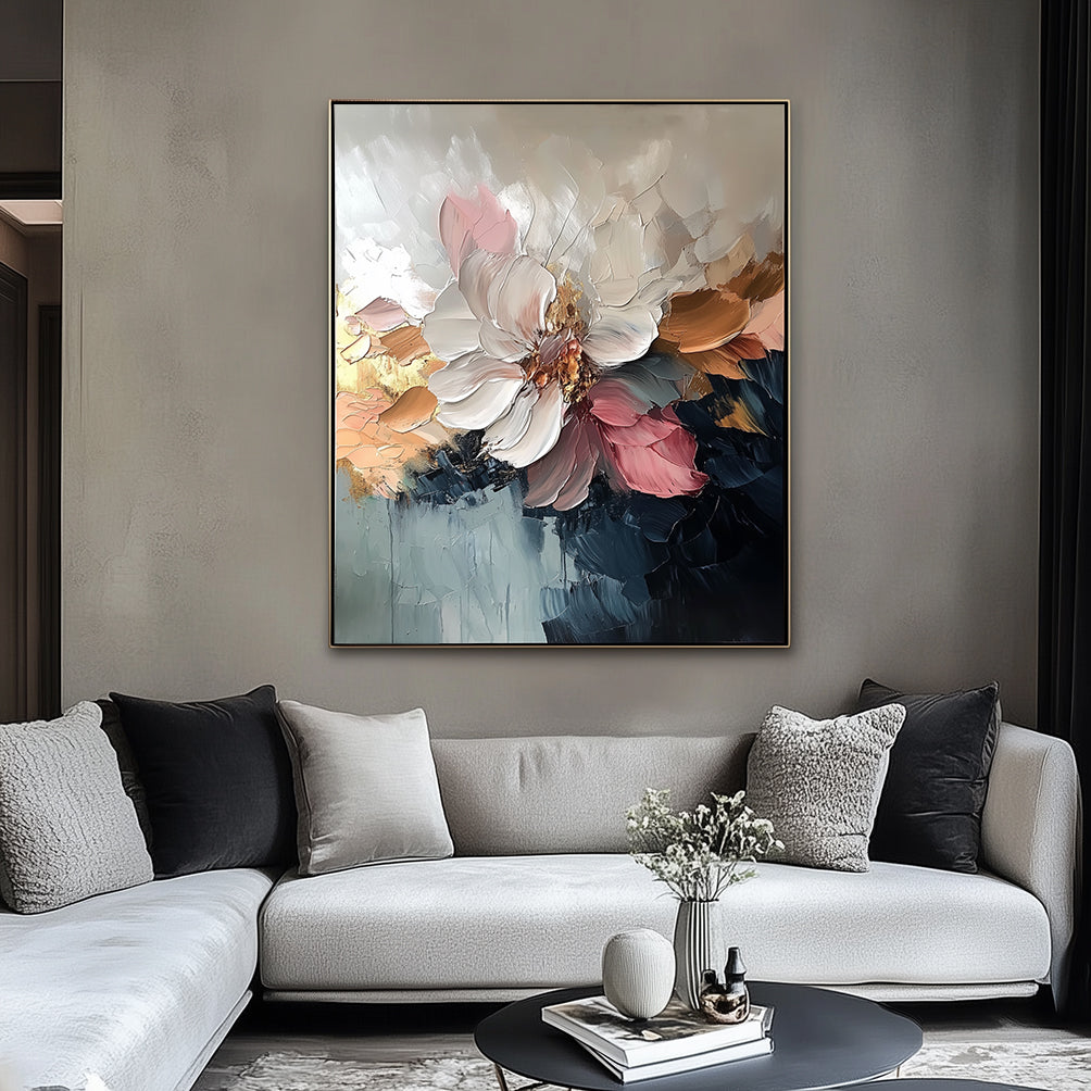 Blear Bloom -  Abstract Floral Oil Painting, Textured Blooming Flower Wall Art for Home Decor