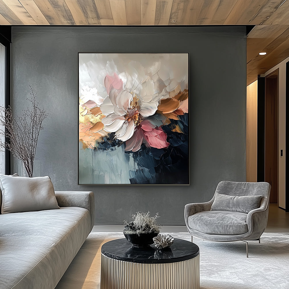 Blear Bloom -  Abstract Floral Oil Painting, Textured Blooming Flower Wall Art for Home Decor
