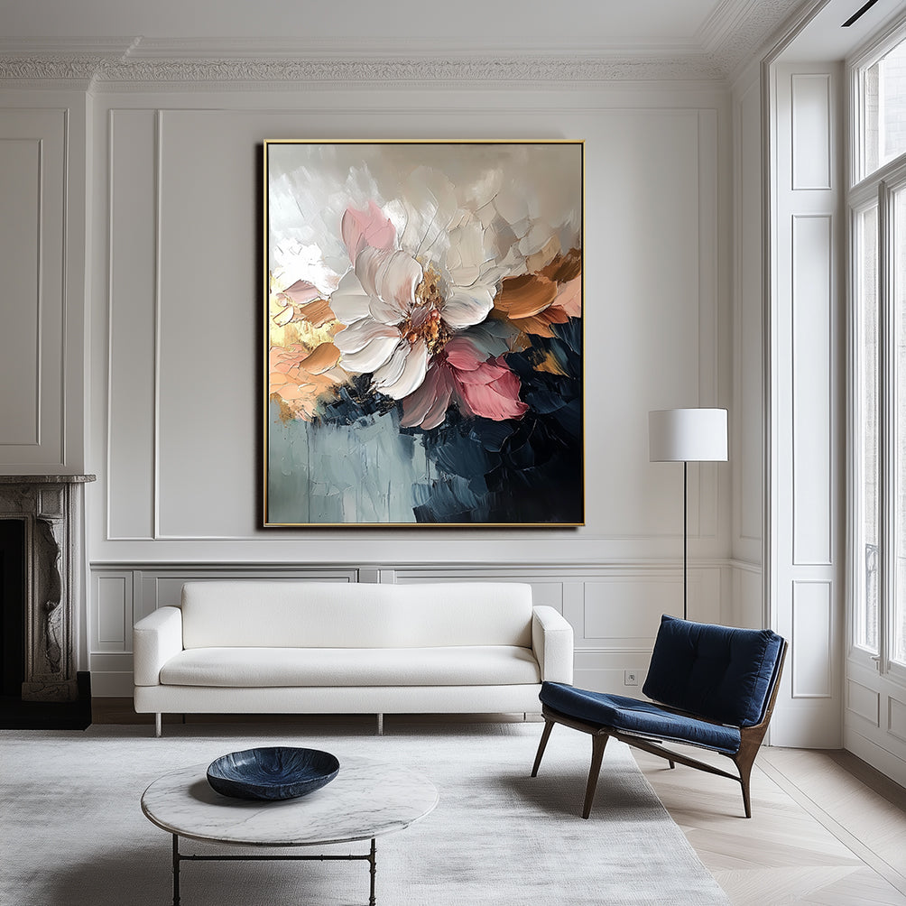 Blear Bloom -  Abstract Floral Oil Painting, Textured Blooming Flower Wall Art for Home Decor