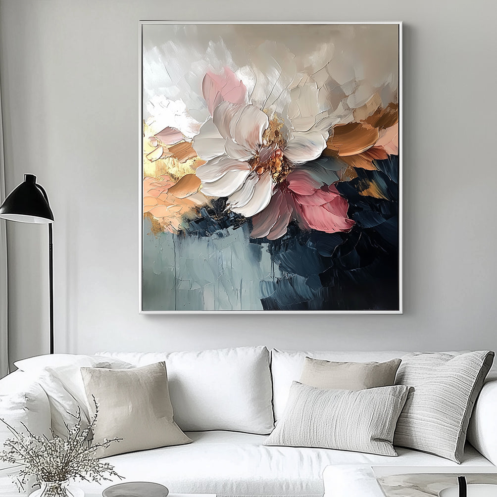 Blear Bloom -  Abstract Floral Oil Painting, Textured Blooming Flower Wall Art for Home Decor