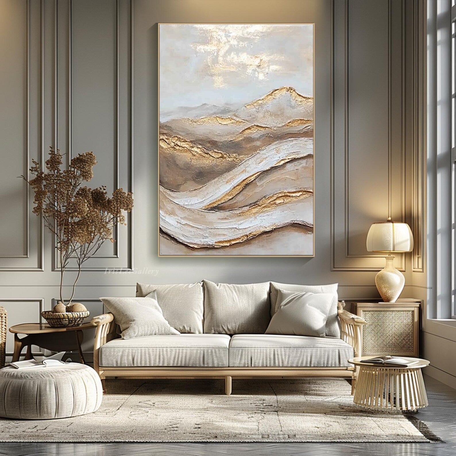 Golden Horizon: Textured Abstract Landscape Oil Painting Pair