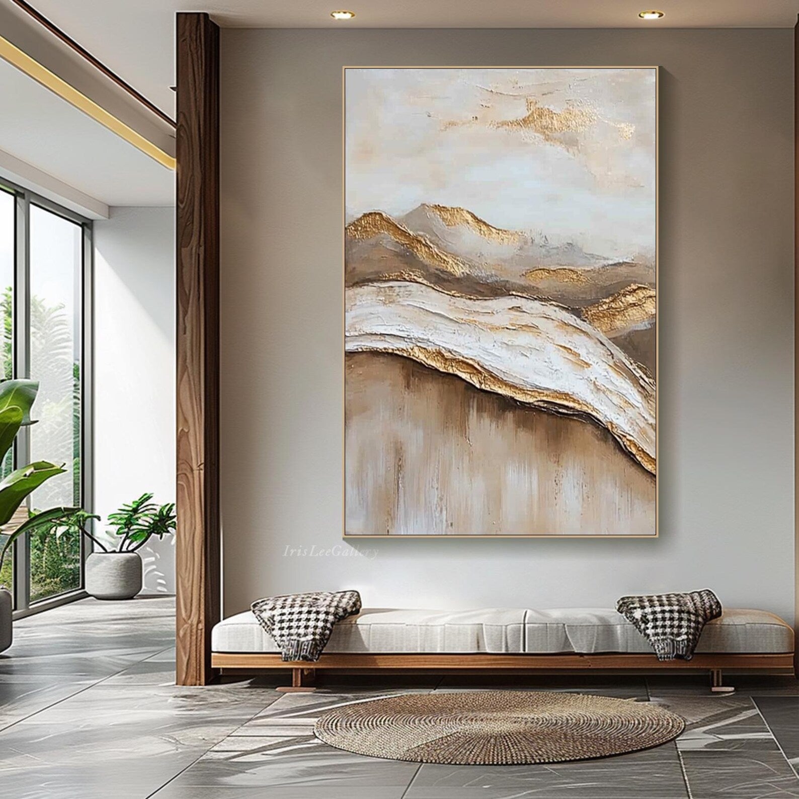 Golden Horizon: Textured Abstract Landscape Oil Painting Pair