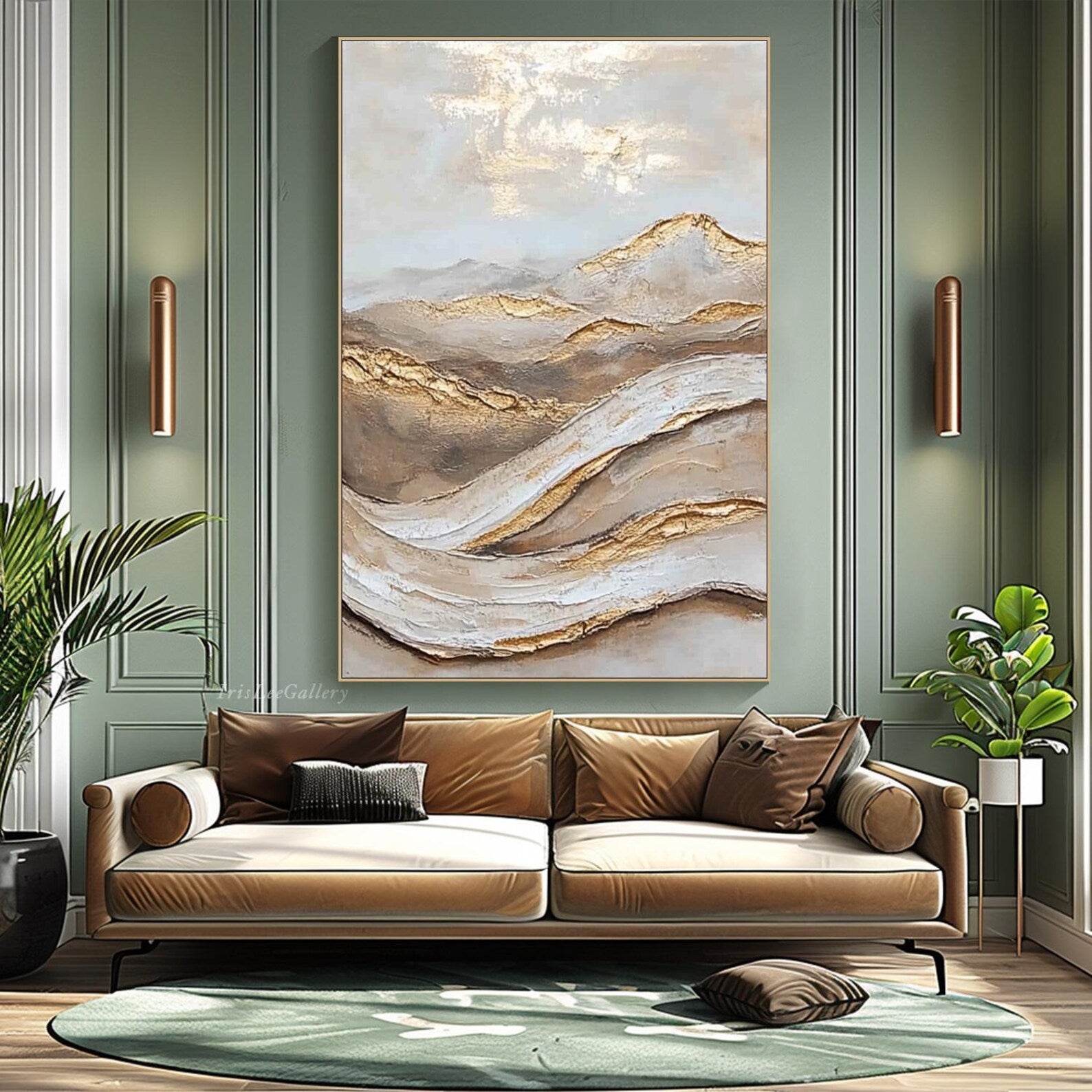 Golden Horizon: Textured Abstract Landscape Oil Painting Pair