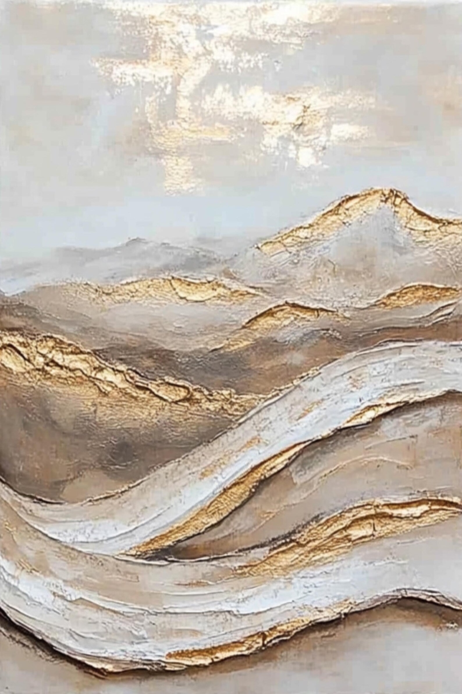 Golden Horizon: Textured Abstract Landscape Oil Painting Pair
