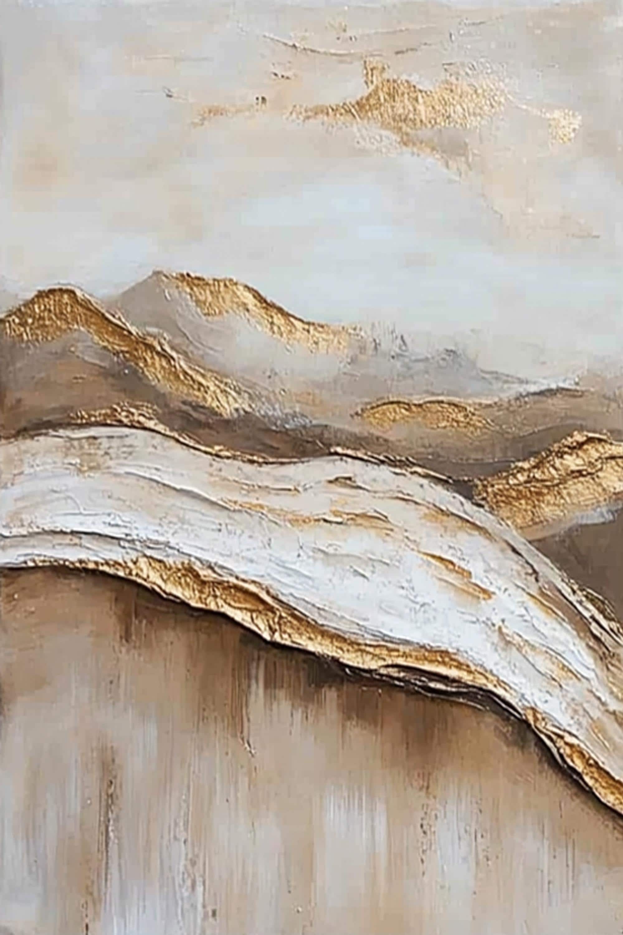Golden Horizon: Textured Abstract Landscape Oil Painting Pair