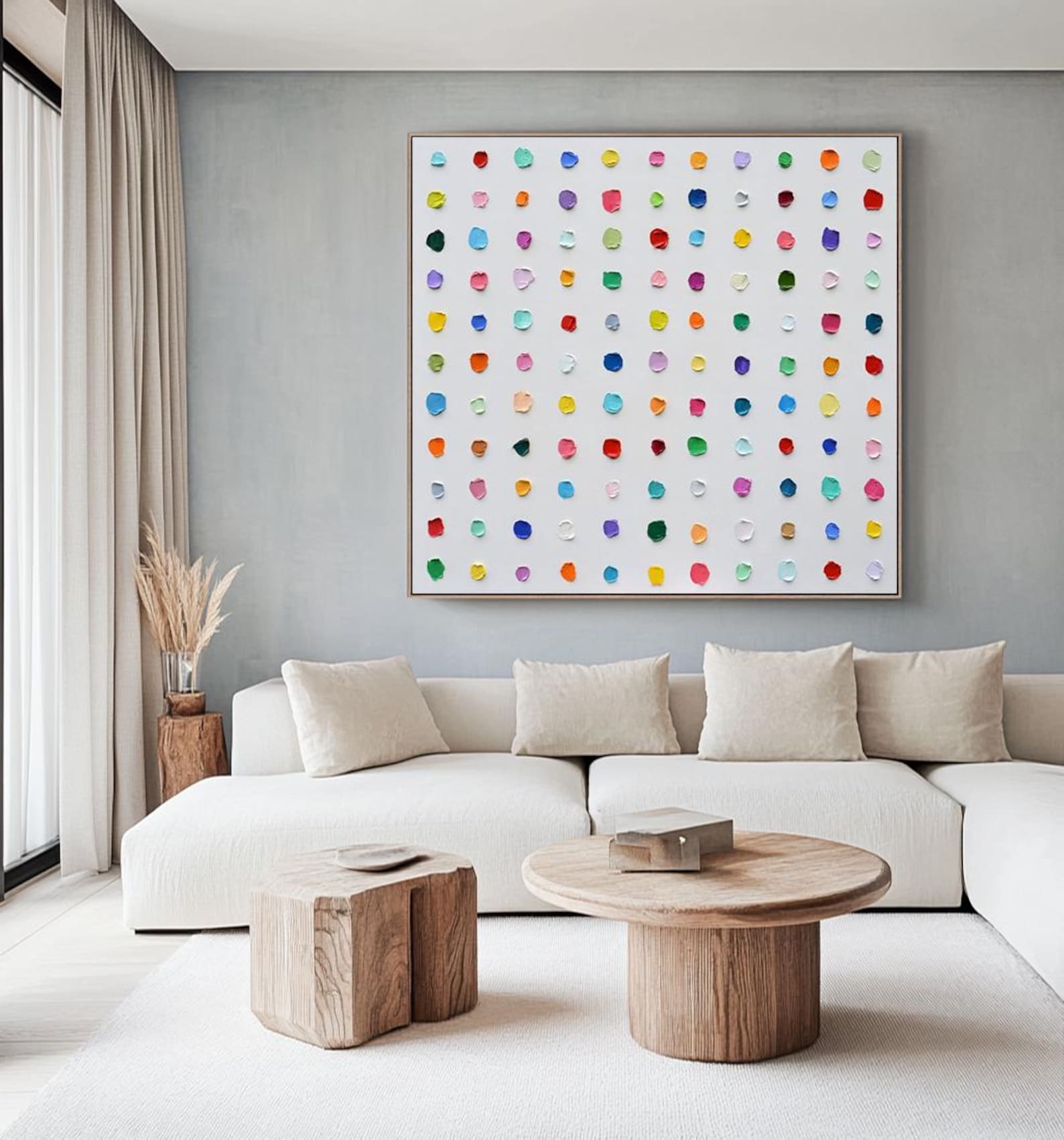 Color Pop Symphony – Large Abstract Textured Dot Painting Modern Wall Art
