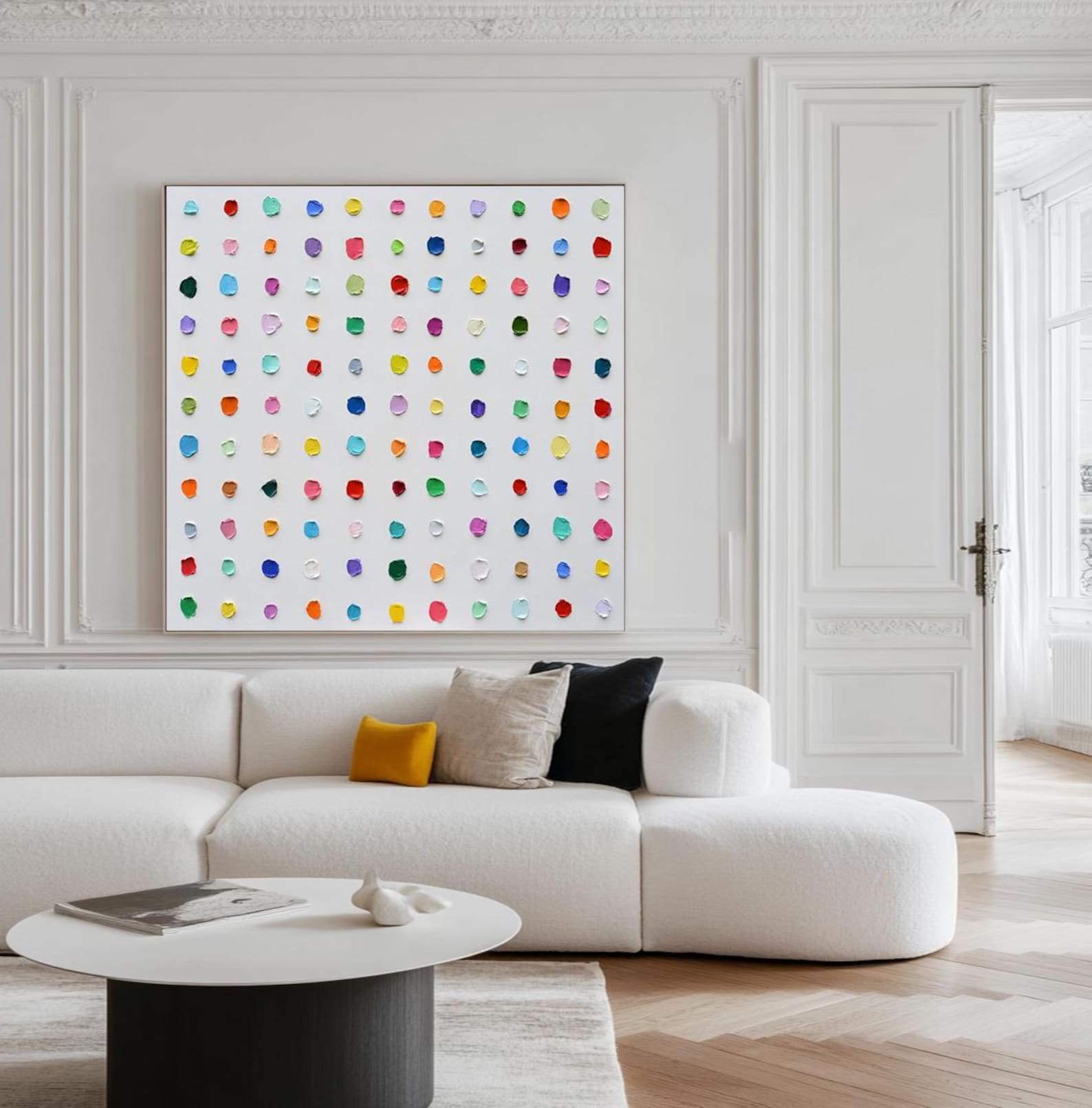 Color Pop Symphony – Large Abstract Textured Dot Painting Modern Wall Art