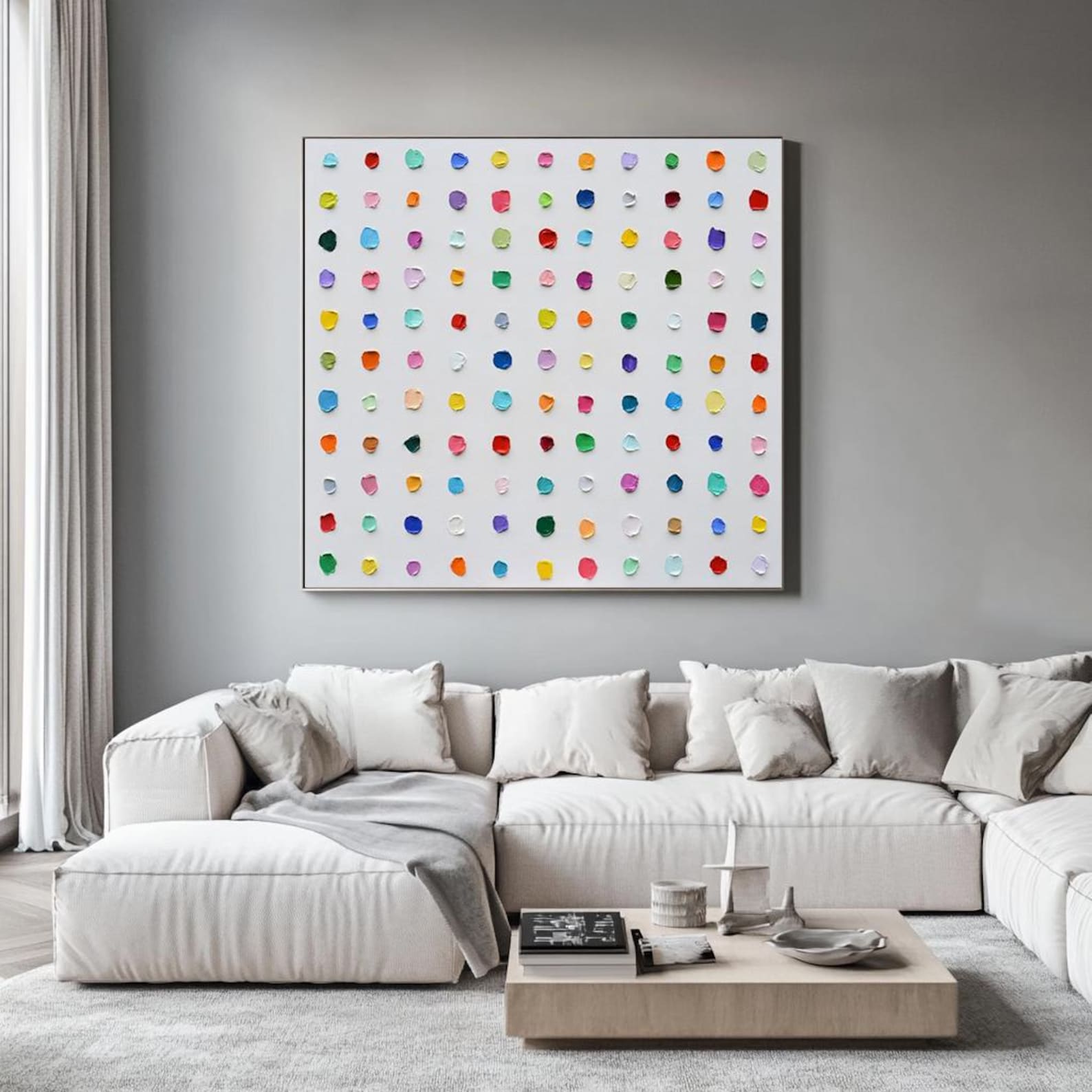Color Pop Symphony – Large Abstract Textured Dot Painting Modern Wall Art