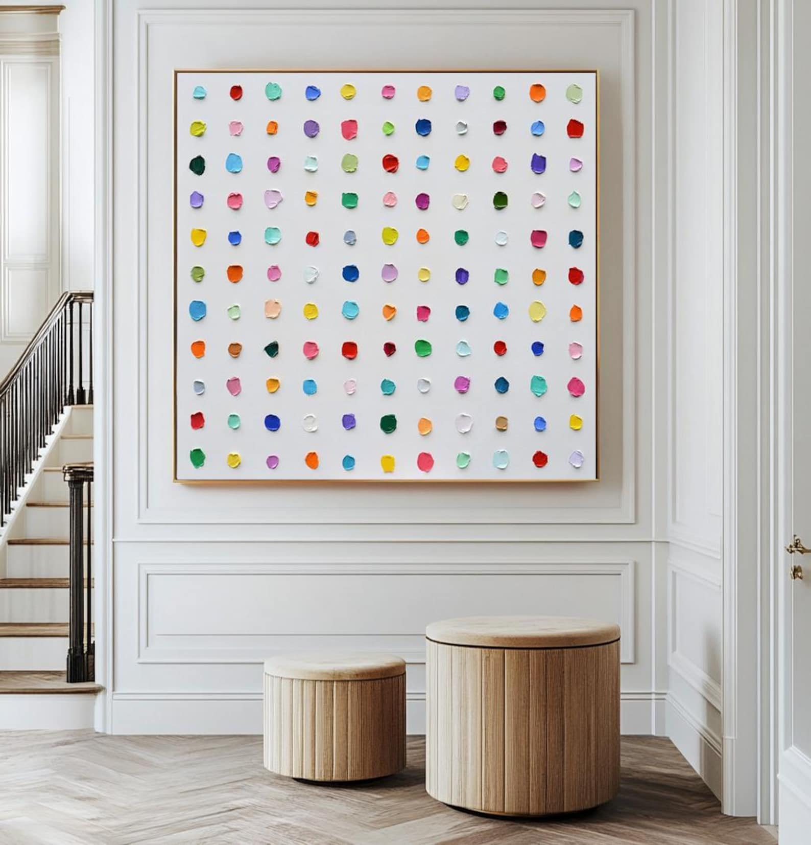 Color Pop Symphony – Large Abstract Textured Dot Painting Modern Wall Art