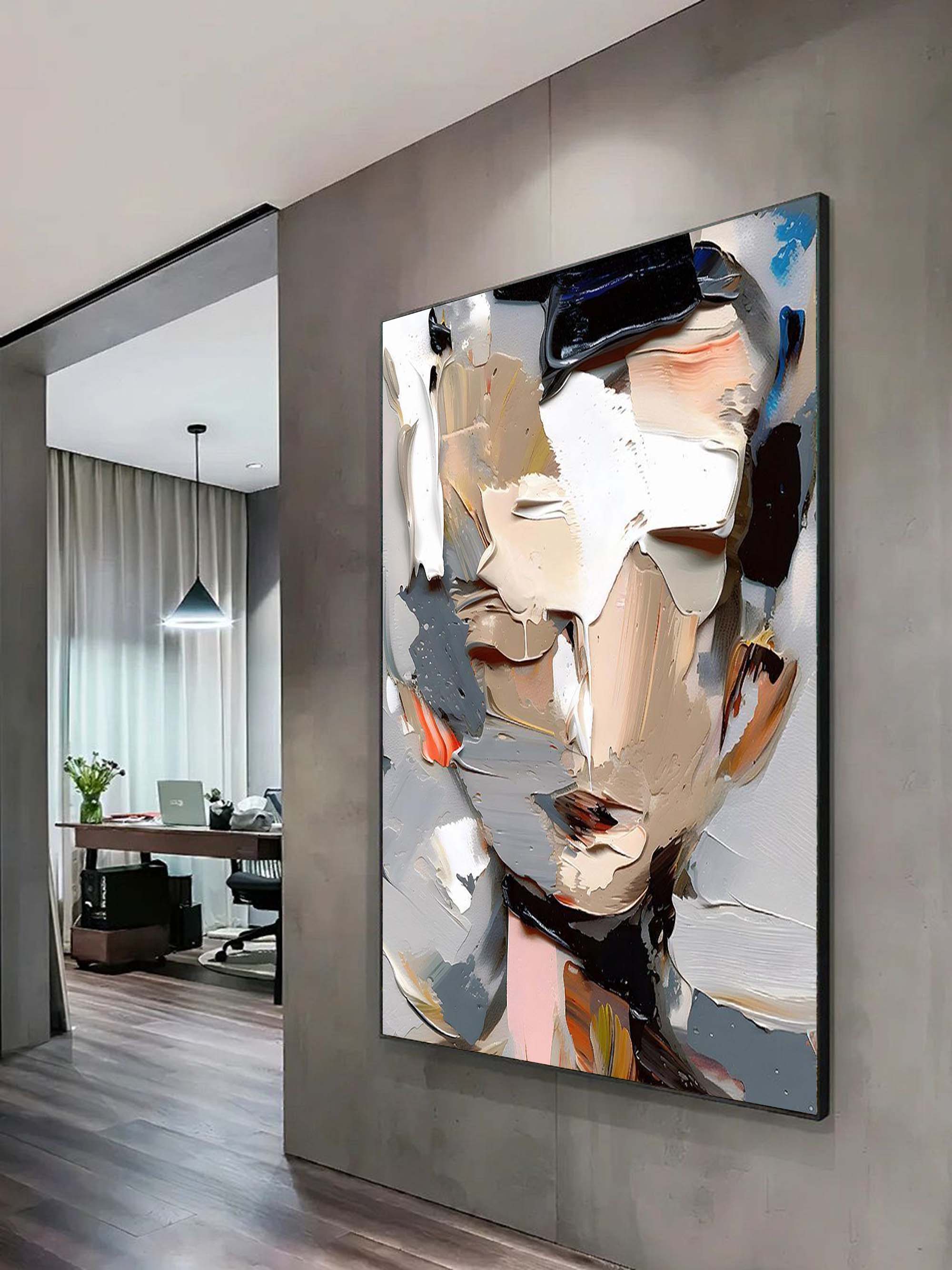 Contemplation-Textured Abstract Portrait Art Painting for Modern Wall Decor