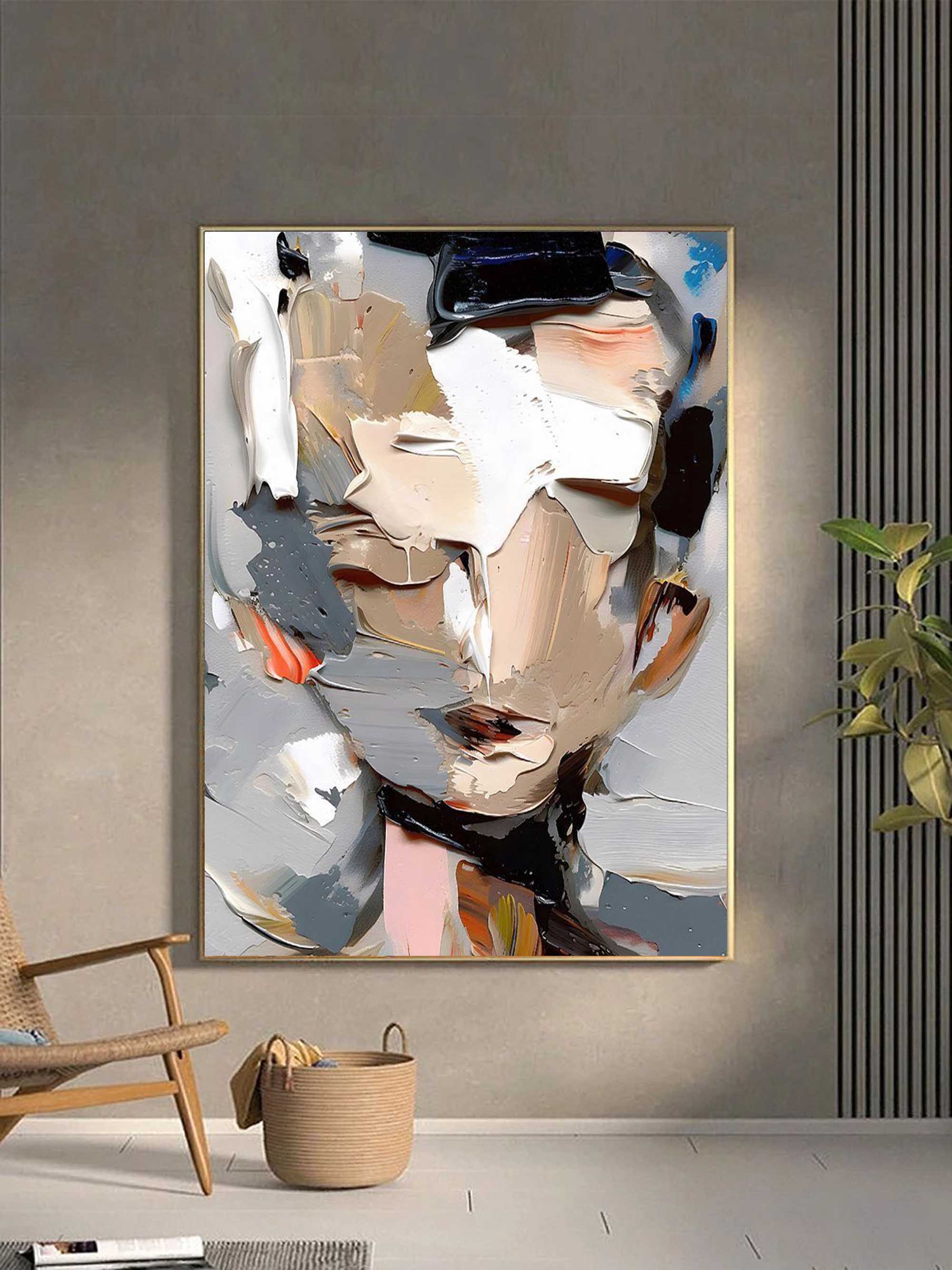 Contemplation-Textured Abstract Portrait Art Painting for Modern Wall Decor