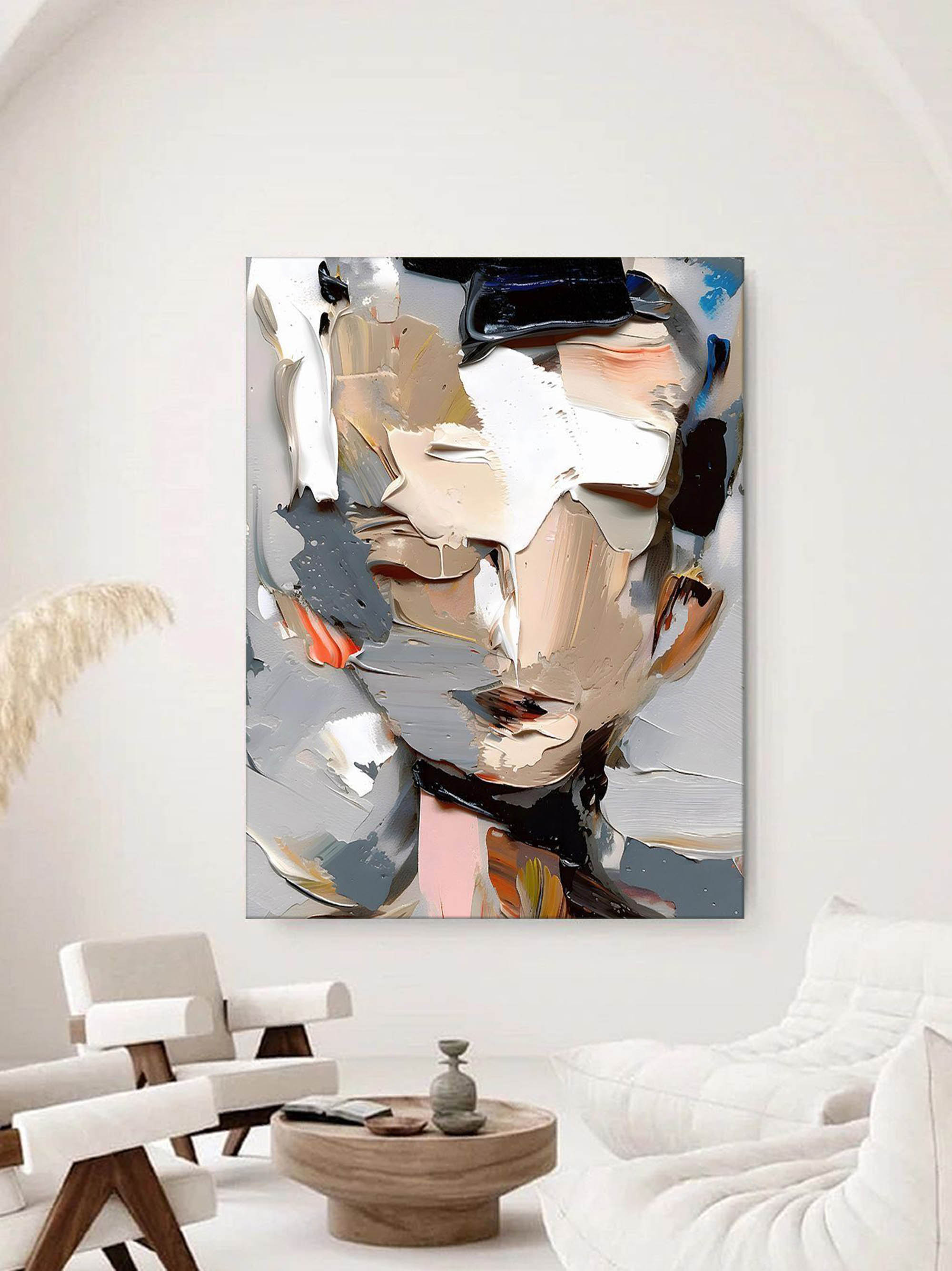 Contemplation-Textured Abstract Portrait Art Painting for Modern Wall Decor