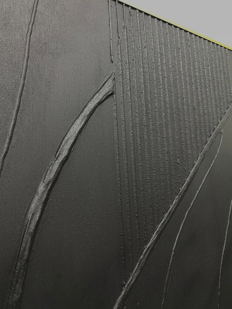 Handmade Black Textured Painting – Minimalist 3D Canvas Art