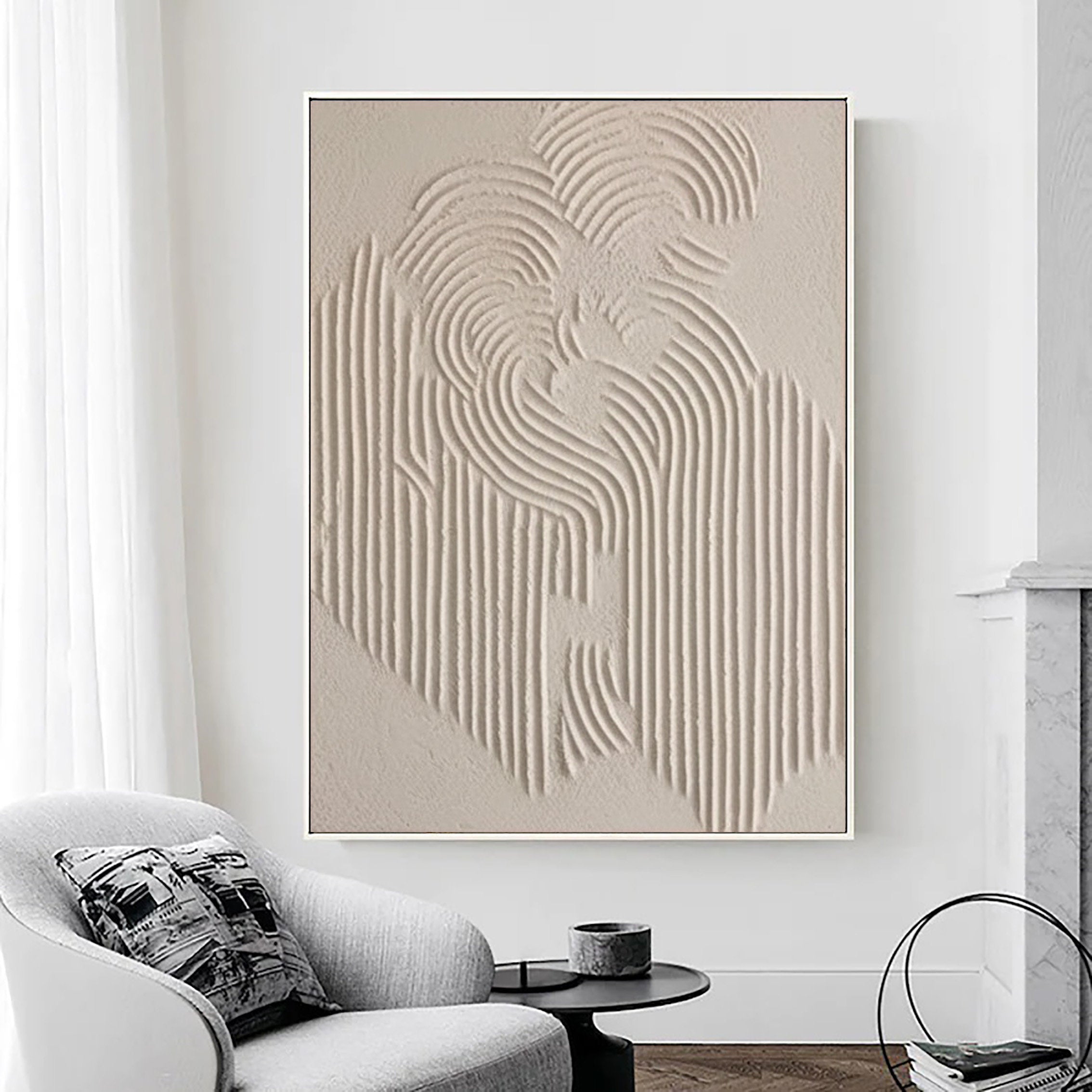 Minimalist White Relief Painting-Wabi Sabi Textured Abstract Wall Art for Modern Decor