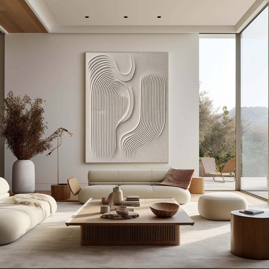 Wabi-Sabi Minimalist Wall Art – 3D Beige Textured Abstract Canvas "Elegant Curves"