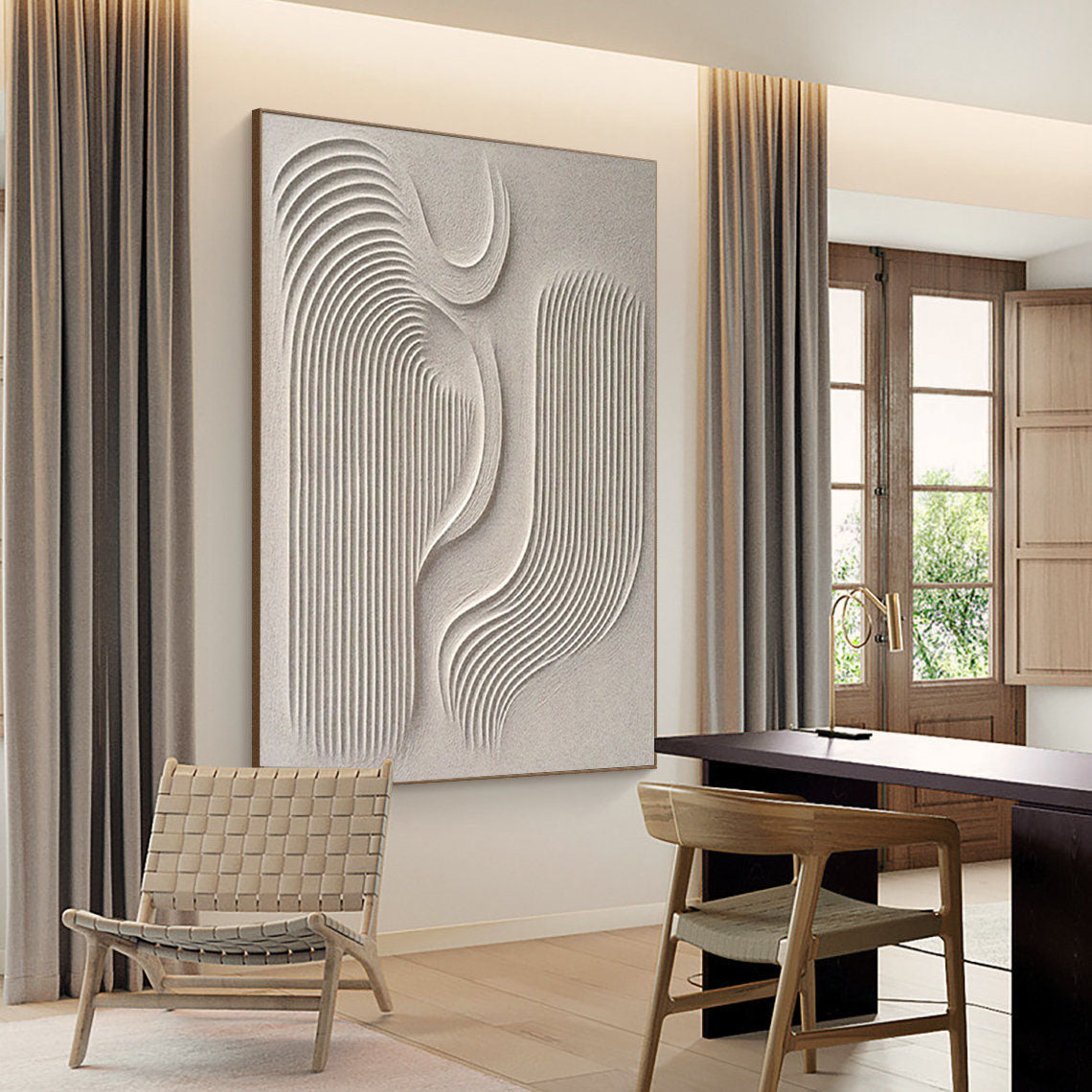 Wabi-Sabi Minimalist Wall Art – 3D Beige Textured Abstract Canvas "Elegant Curves"