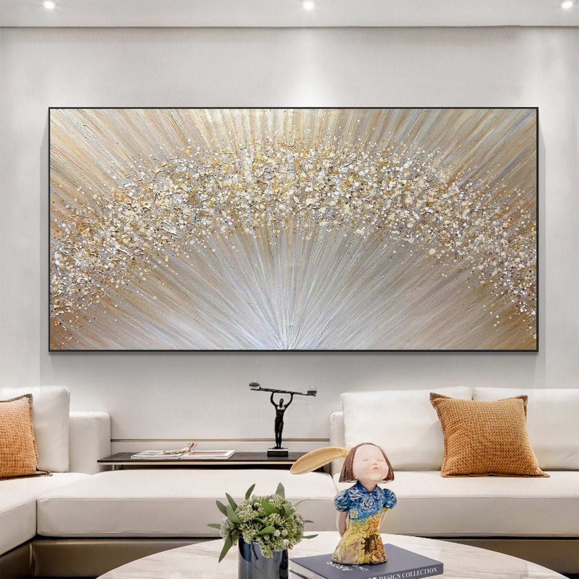 Golden Radiance – Luxury Gold Textured Abstract Canvas Wall Art (Horizontal)