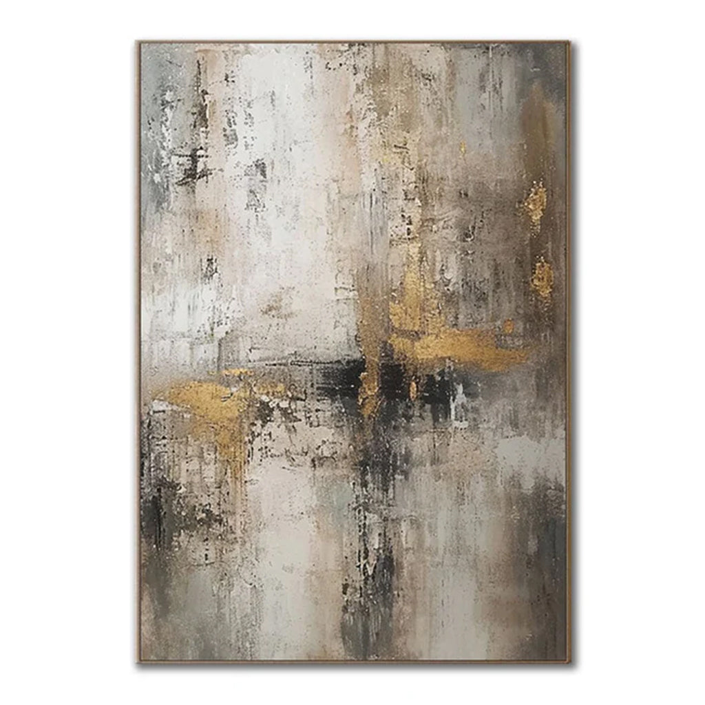 Large Gold and Grey Abstract Painting – Textured Oil Canvas for Modern Interiors