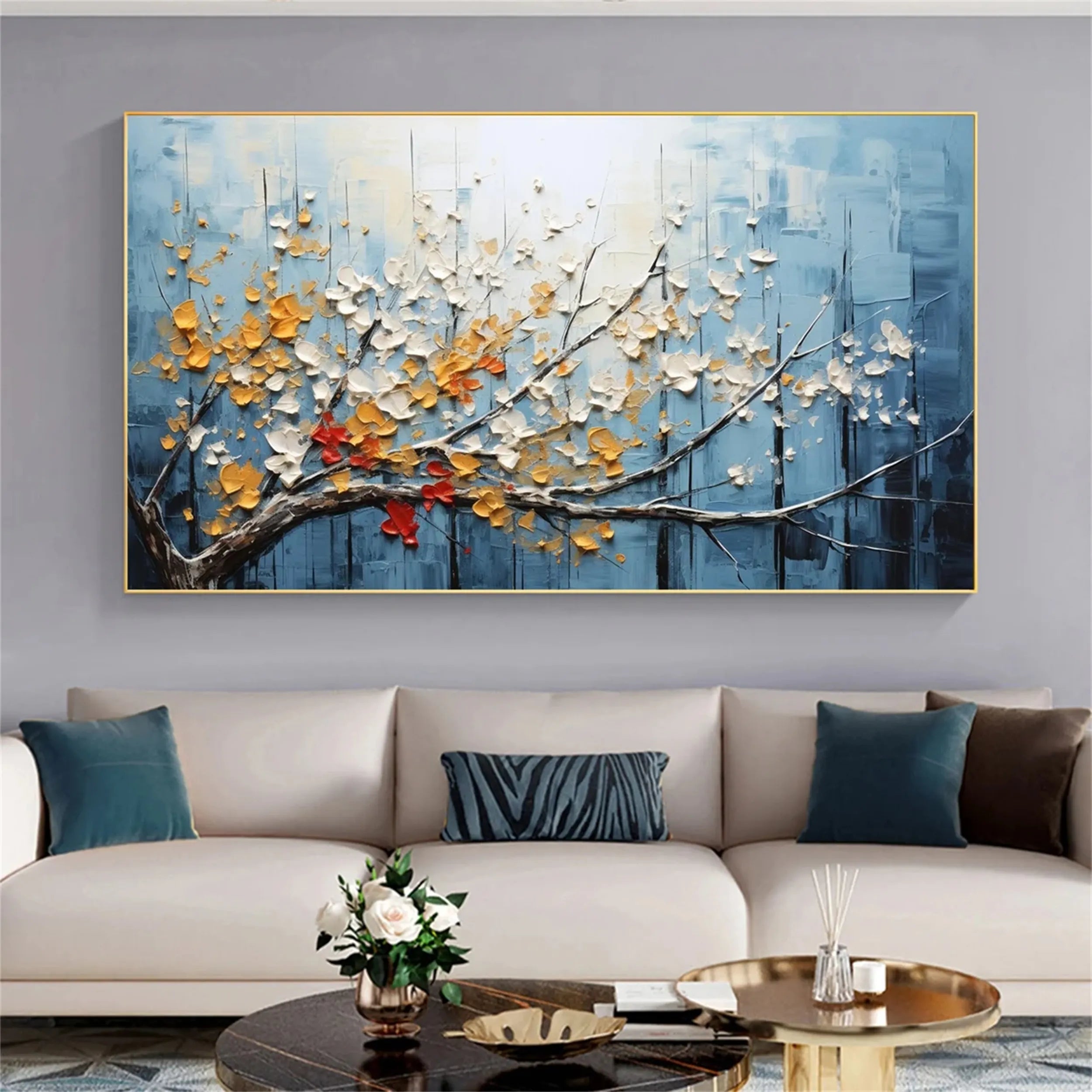 Branch of Radiance-Abstract Floral Painting | Textured Botanical Wall Art for Living Room