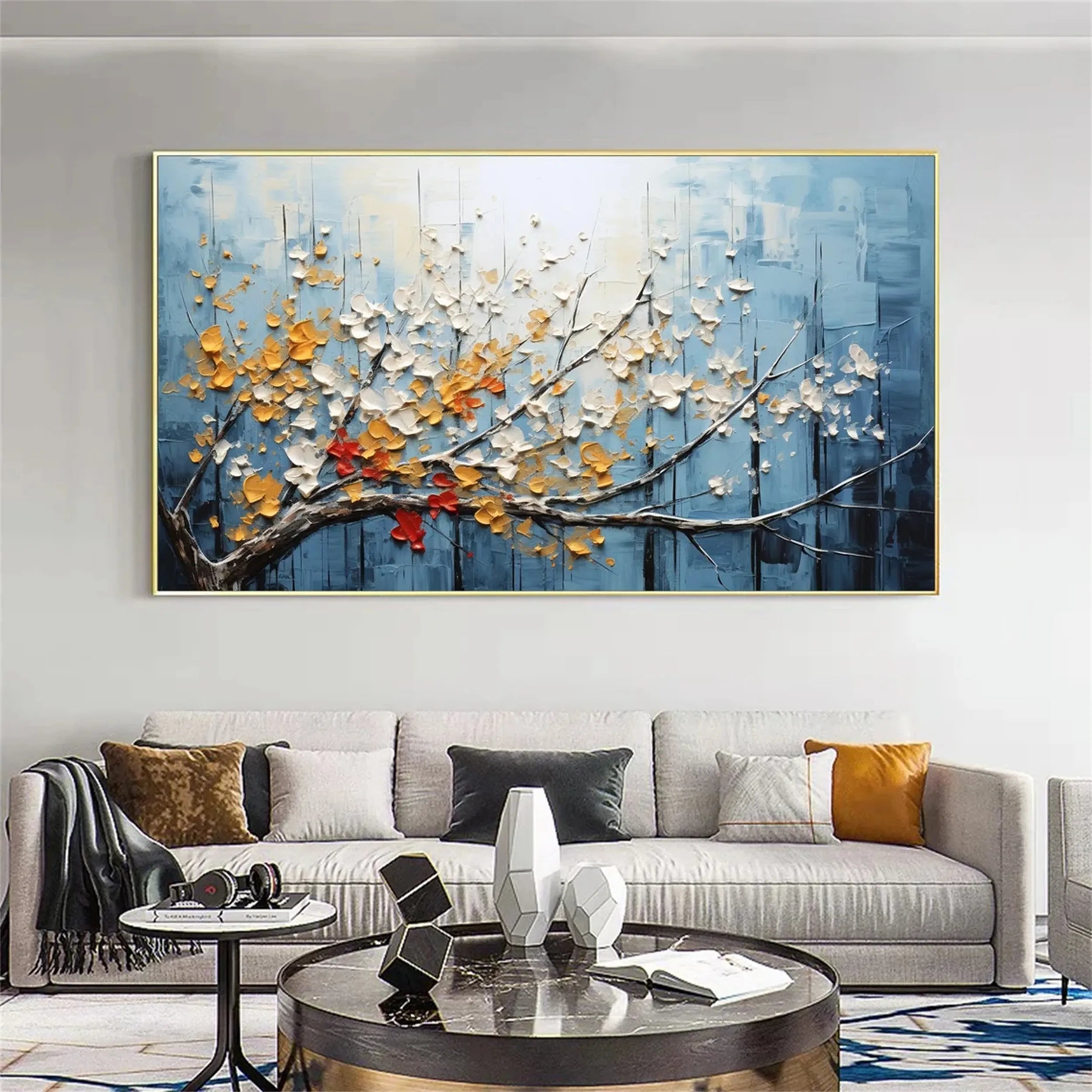 Branch of Radiance-Abstract Floral Painting | Textured Botanical Wall Art for Living Room