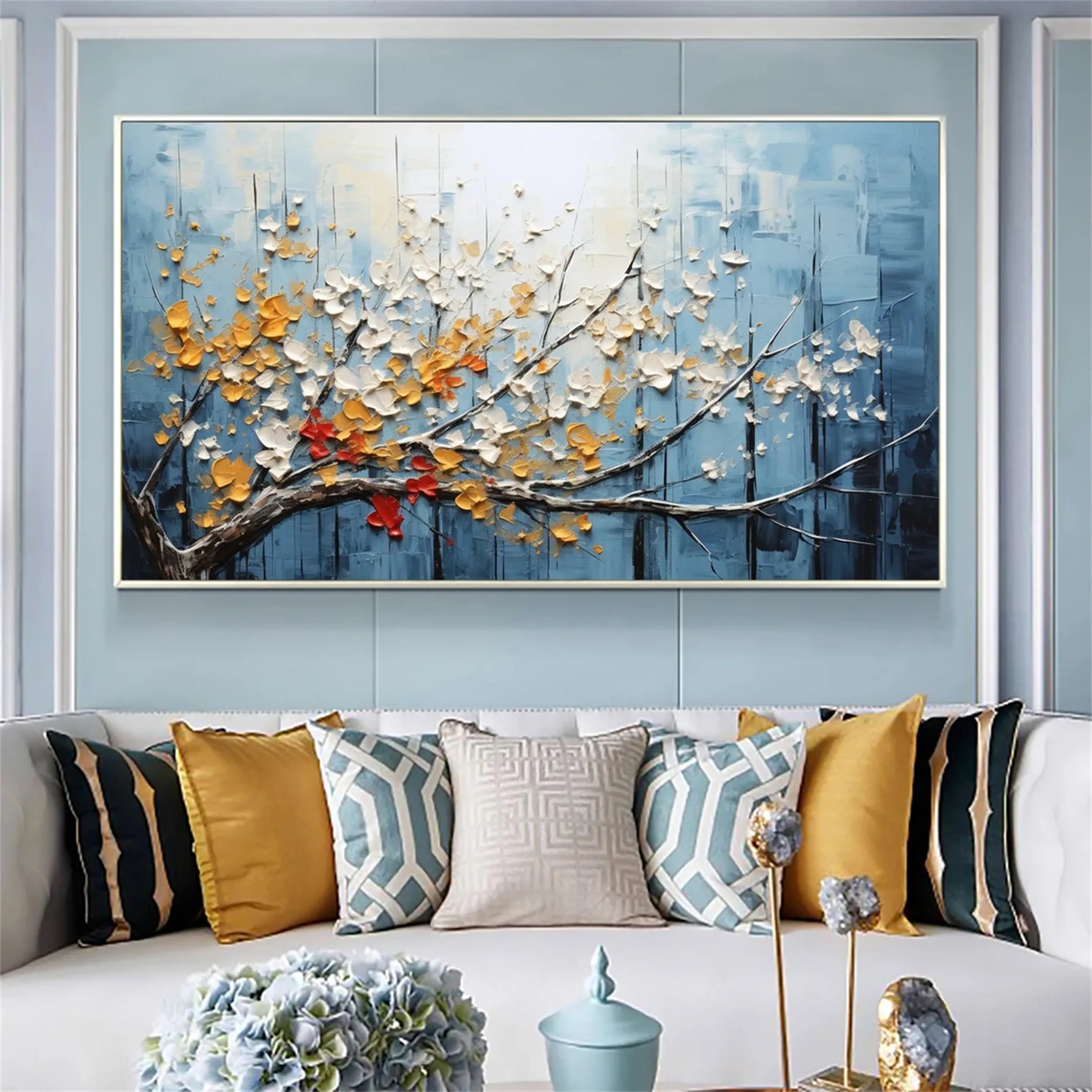 Branch of Radiance-Abstract Floral Painting | Textured Botanical Wall Art for Living Room