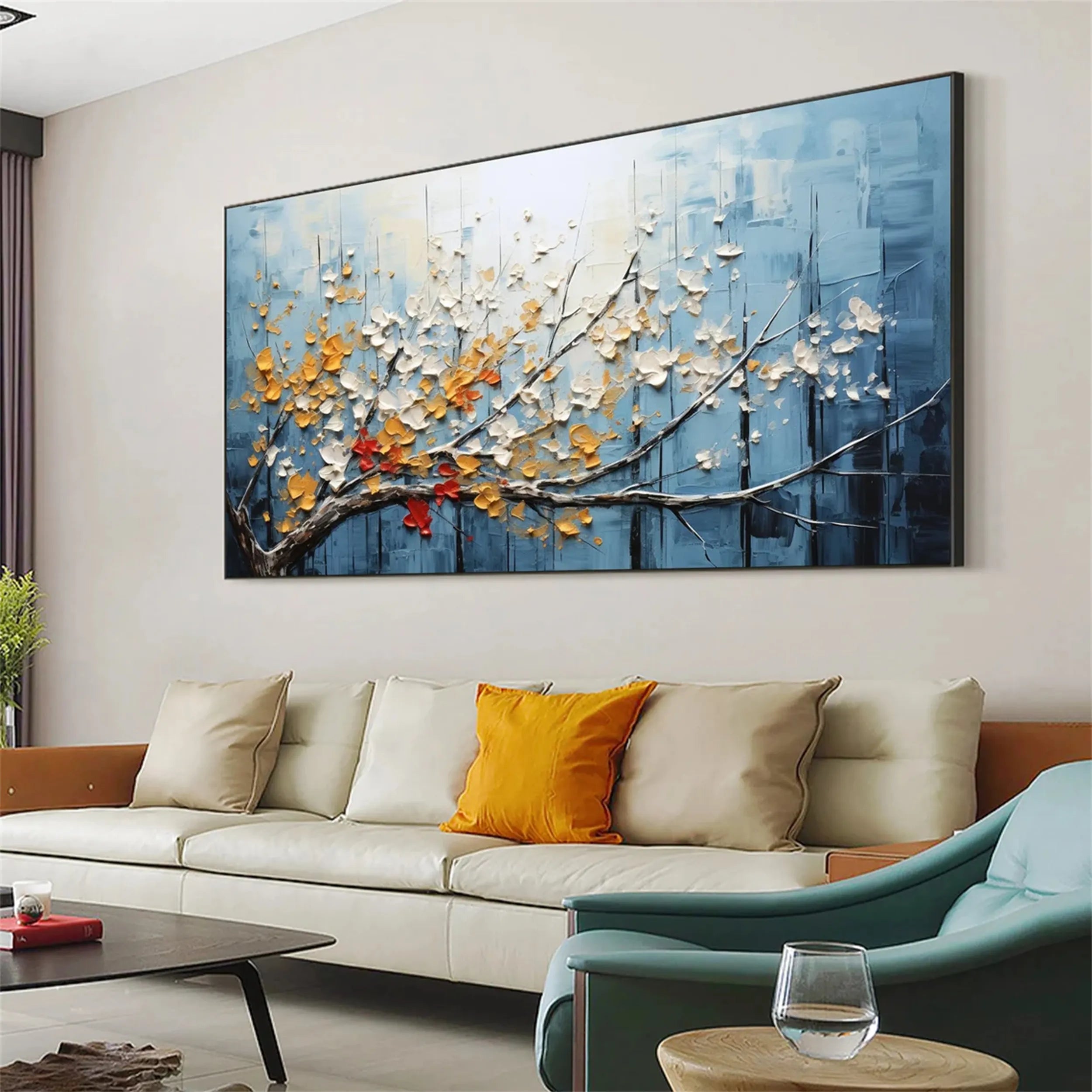 Branch of Radiance-Abstract Floral Painting | Textured Botanical Wall Art for Living Room