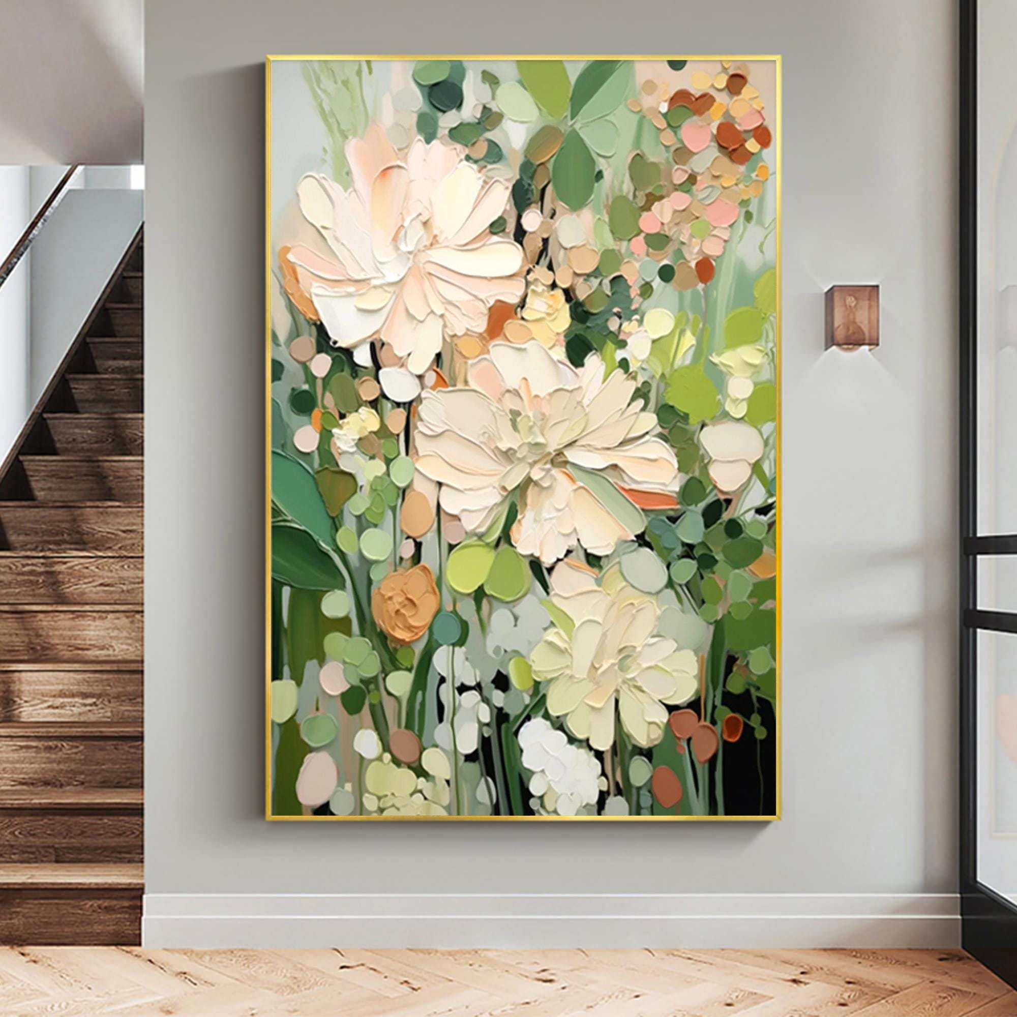 Enchanted Blooms Abstract Floral Canvas – Hand-Painted Vertical Wall Art for Living Room