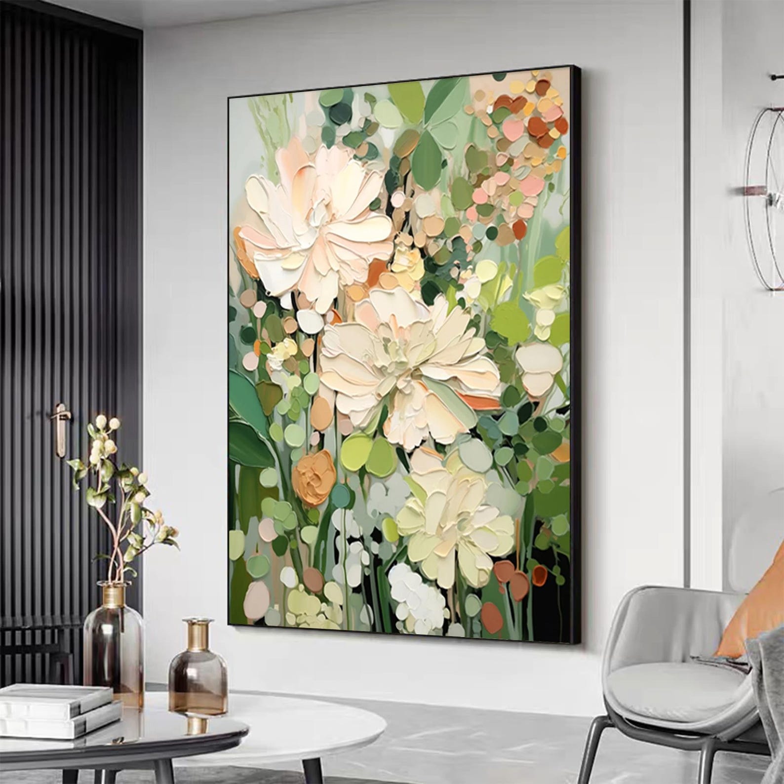 Enchanted Blooms Abstract Floral Canvas – Hand-Painted Vertical Wall Art for Living Room