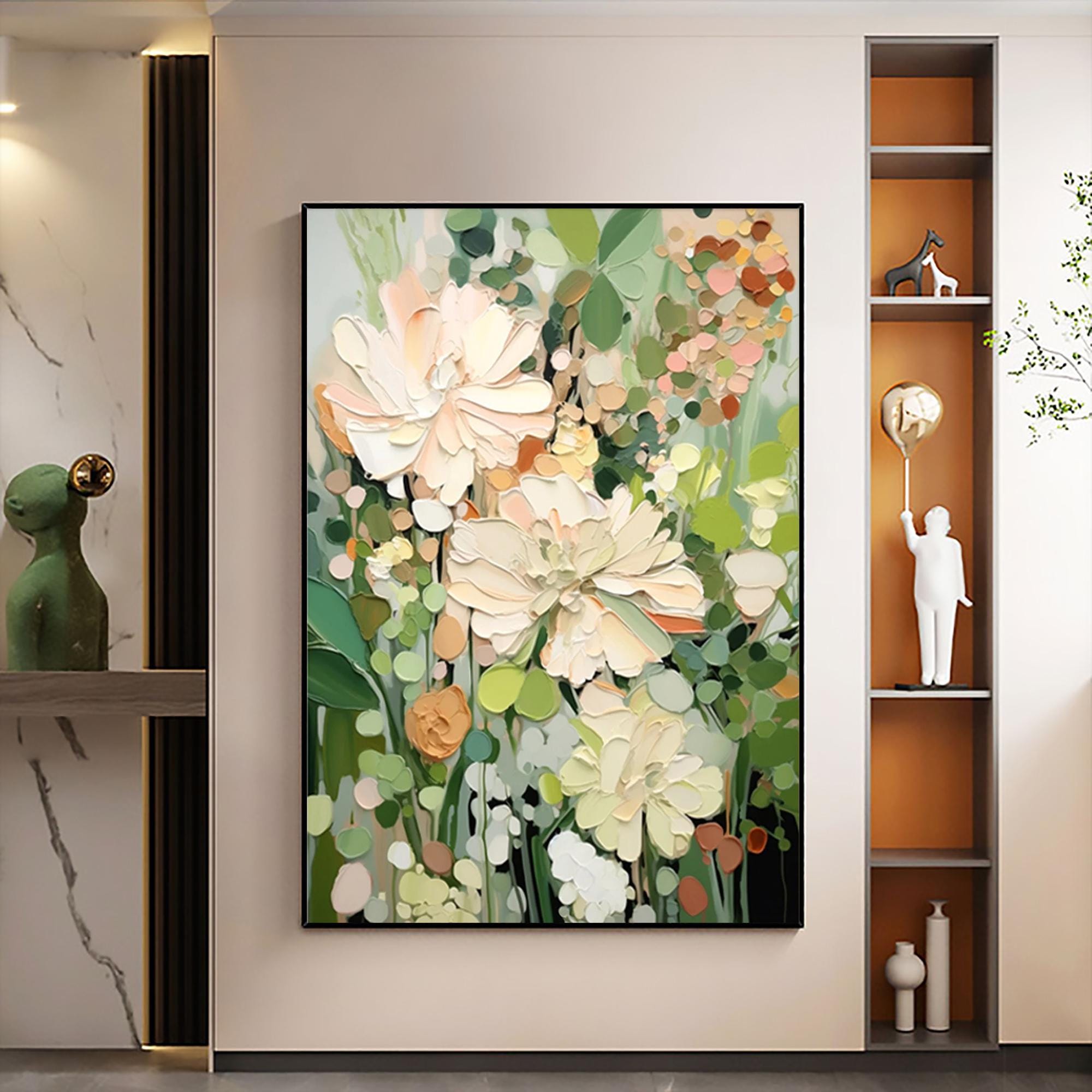 Enchanted Blooms Abstract Floral Canvas – Hand-Painted Vertical Wall Art for Living Room