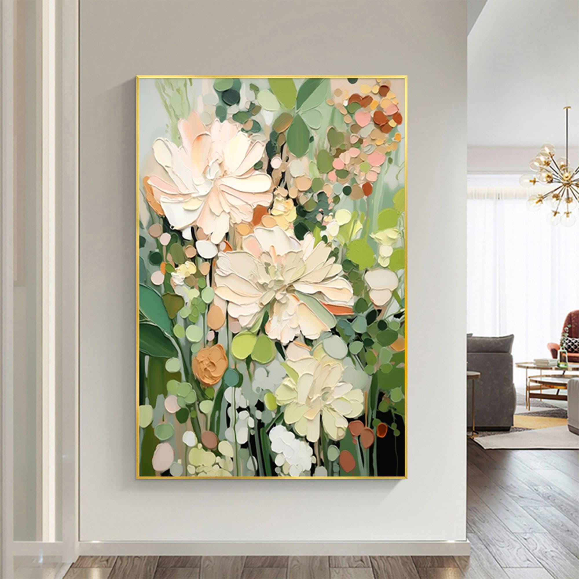 Enchanted Blooms Abstract Floral Canvas – Hand-Painted Vertical Wall Art for Living Room