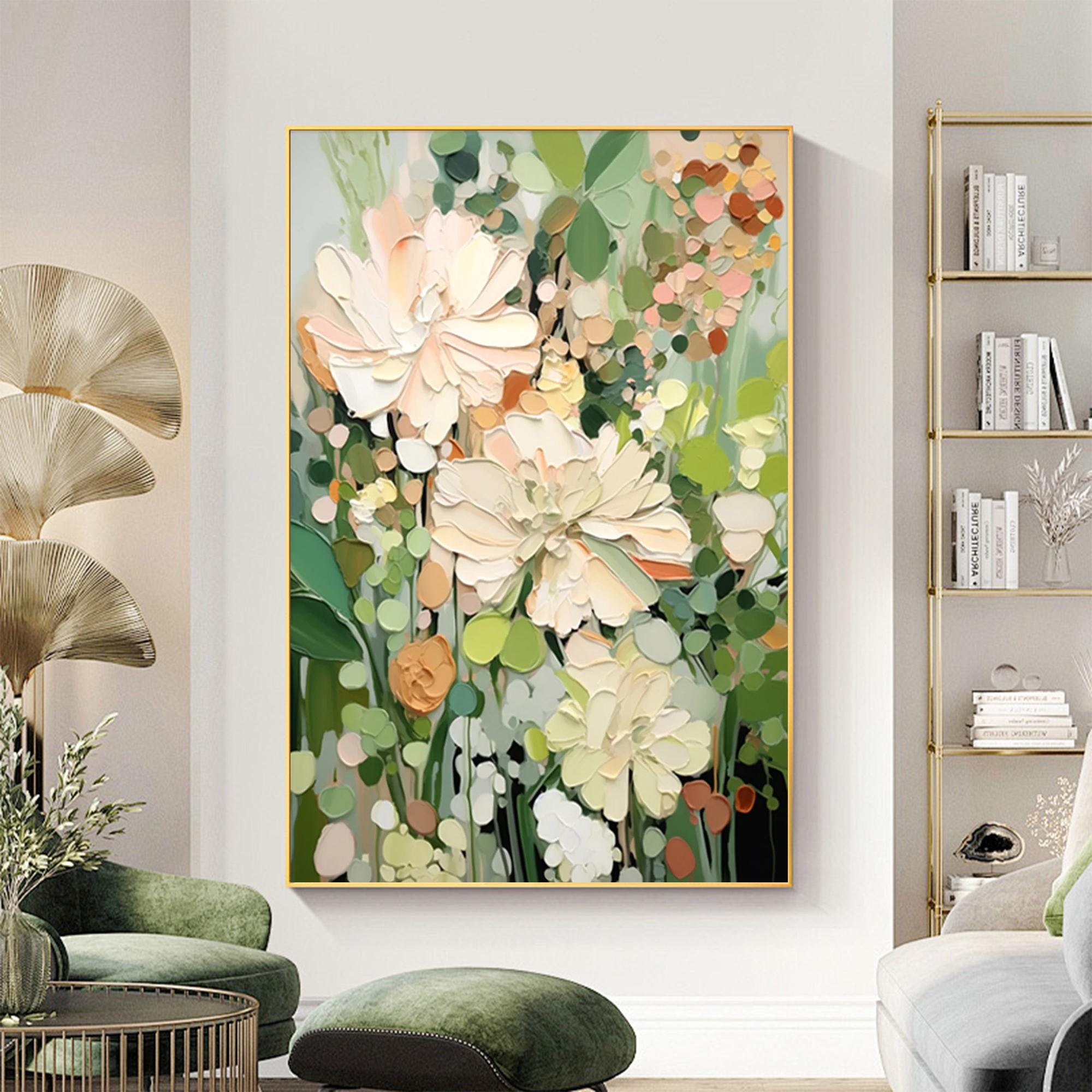 Enchanted Blooms Abstract Floral Canvas – Hand-Painted Vertical Wall Art for Living Room