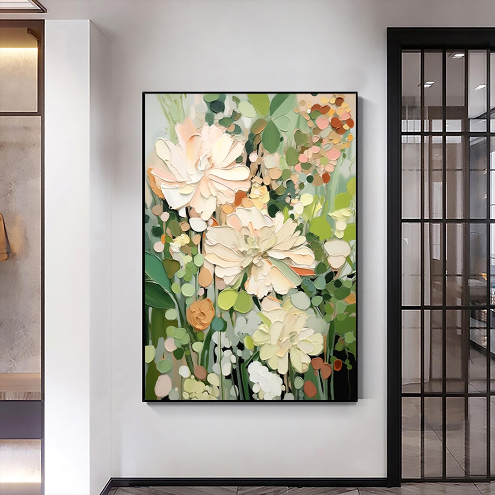 Enchanted Blooms Abstract Floral Canvas – Hand-Painted Vertical Wall Art for Living Room