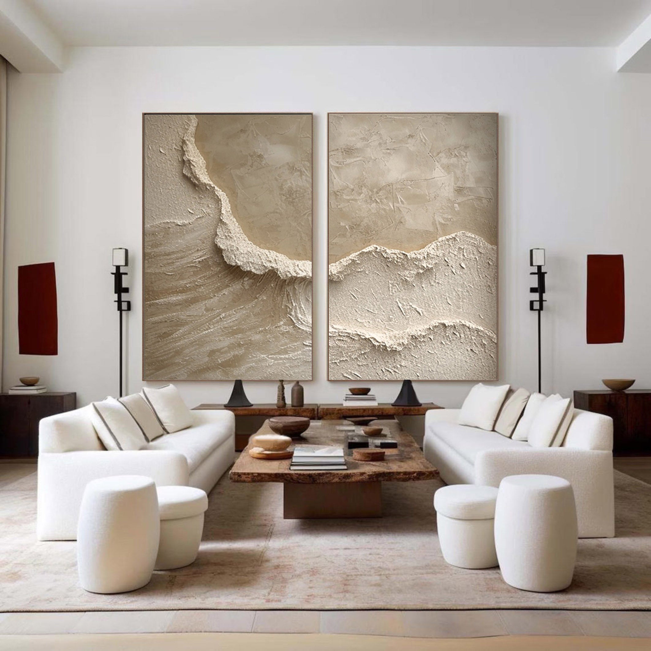 Coastal Abstract Paintings – Minimalist Canvas Wall Art Set (2 Pieces)