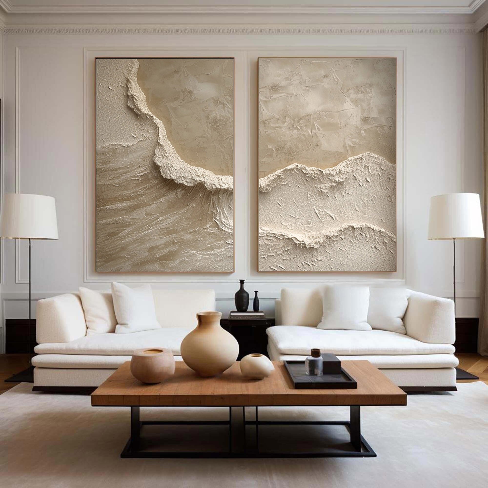 Coastal Abstract Paintings – Minimalist Canvas Wall Art Set (2 Pieces)