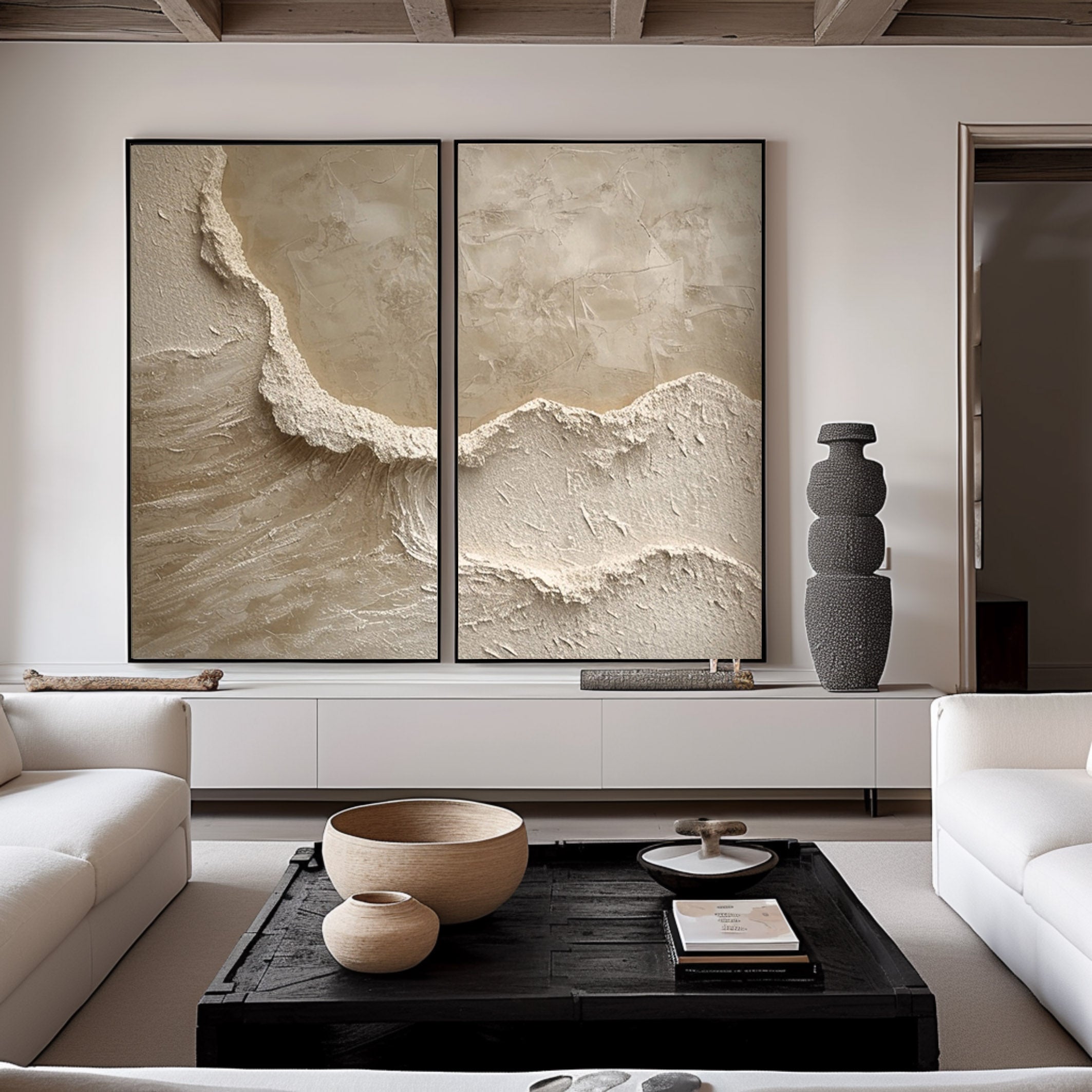 Coastal Abstract Paintings – Minimalist Canvas Wall Art Set (2 Pieces)