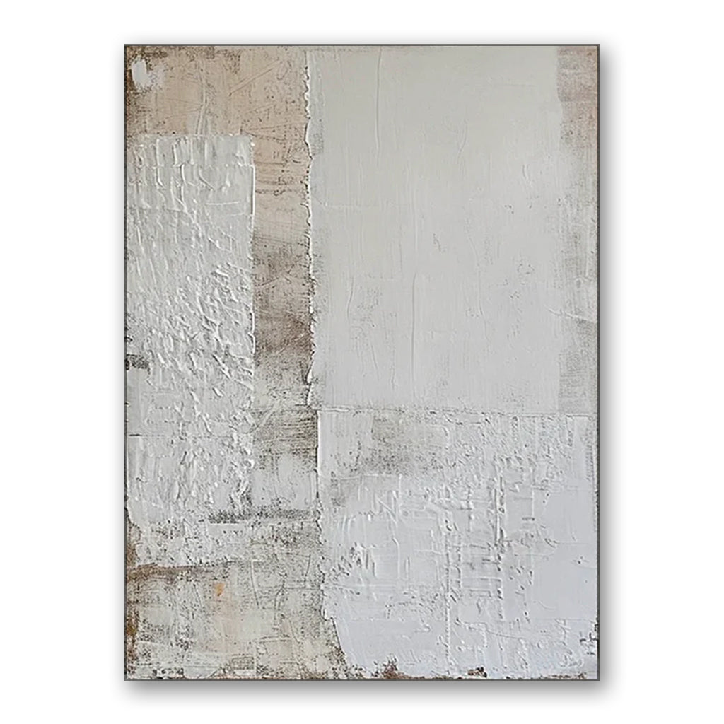 Pure White Textured Geometric Art – Minimalist Abstract Canvas for Modern Interiors
