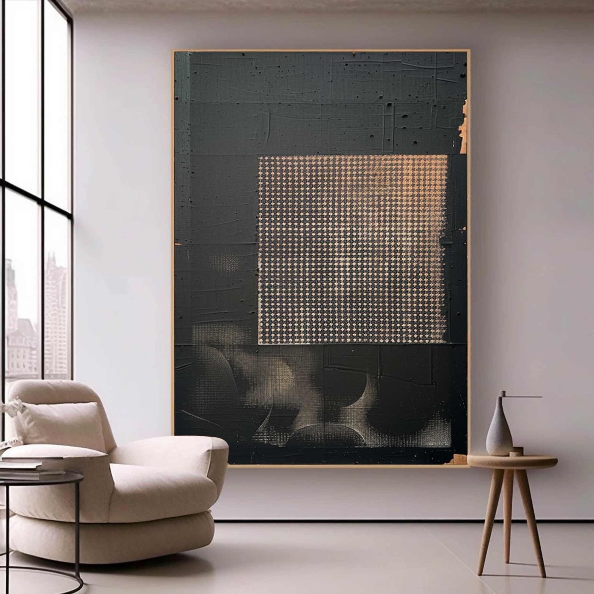 Dark Geometry-Wabi Sabi Abstract Geometric Canvas Art | Textured Modern Wall Decor