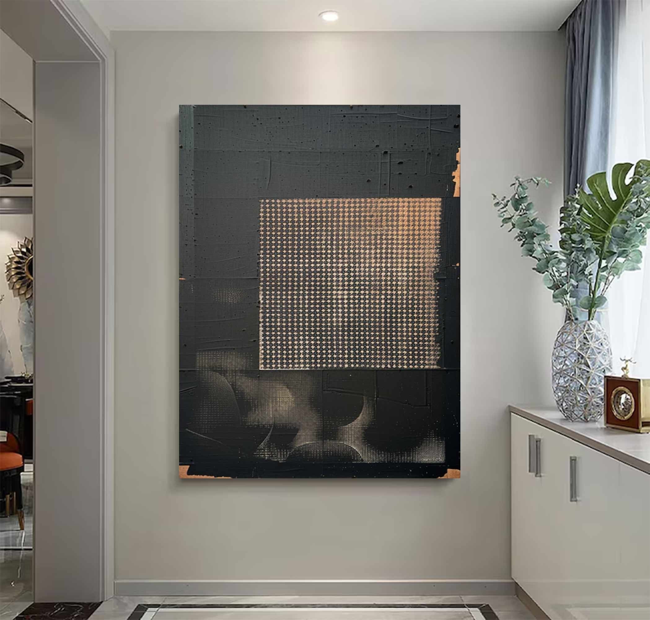 Dark Geometry-Wabi Sabi Abstract Geometric Canvas Art | Textured Modern Wall Decor