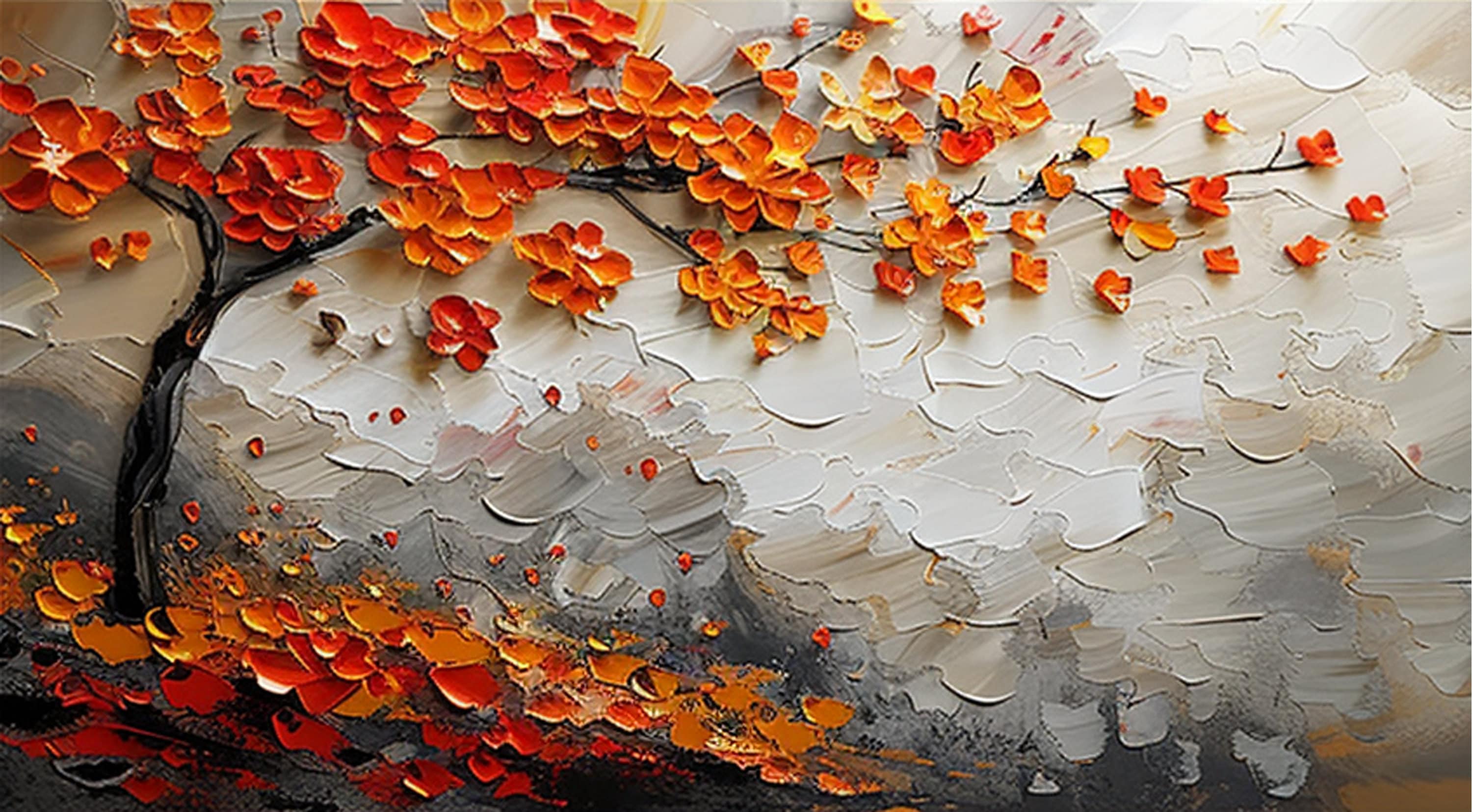Oil Painting Style Red & Orange Floral Wall Art - Textured Flower Artwork for Home Decor